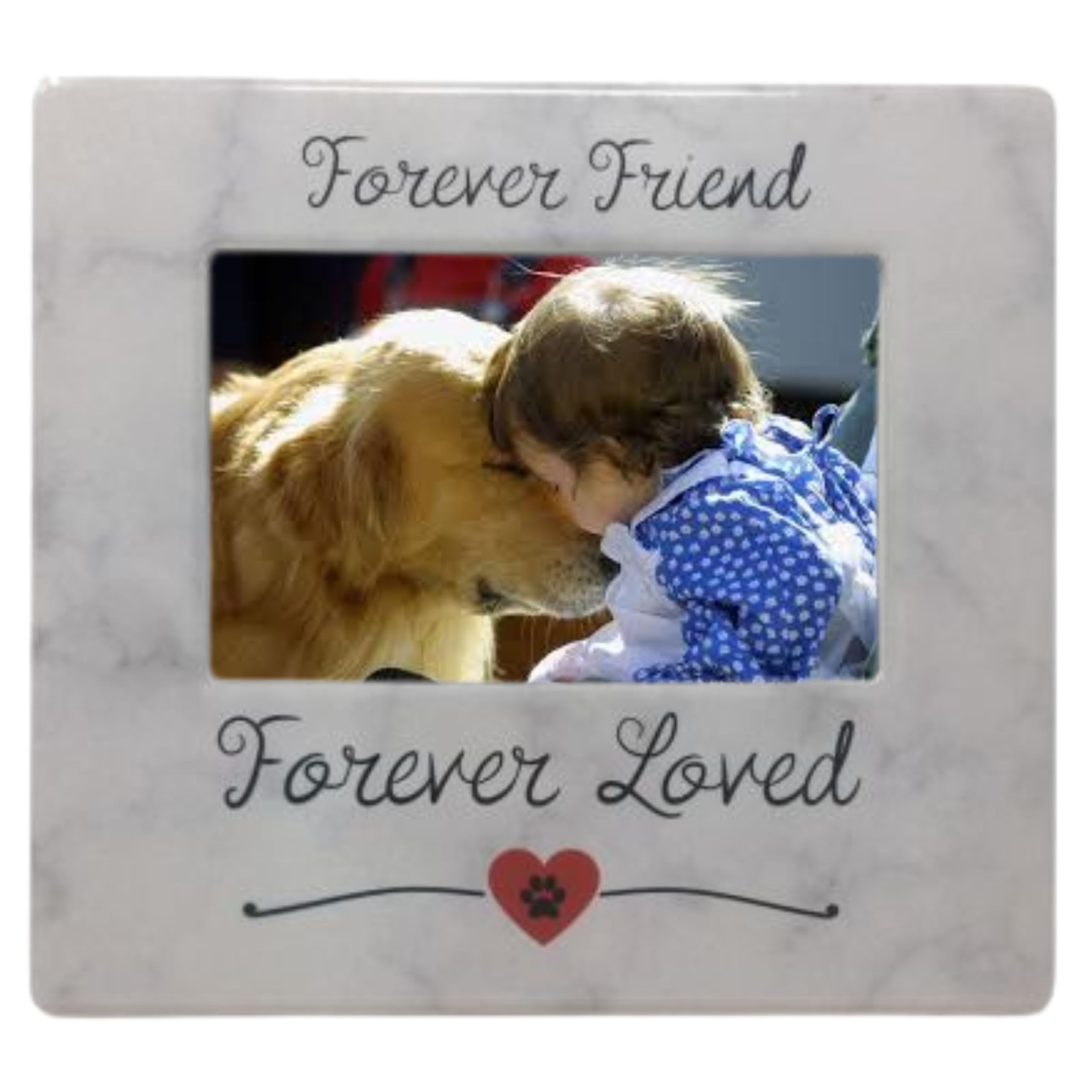 Banberry Designs Pet Memorial Frame - Forever Friend Forever Loved Paw Print And Heart Design Picture Frame - Easel Back - Loss