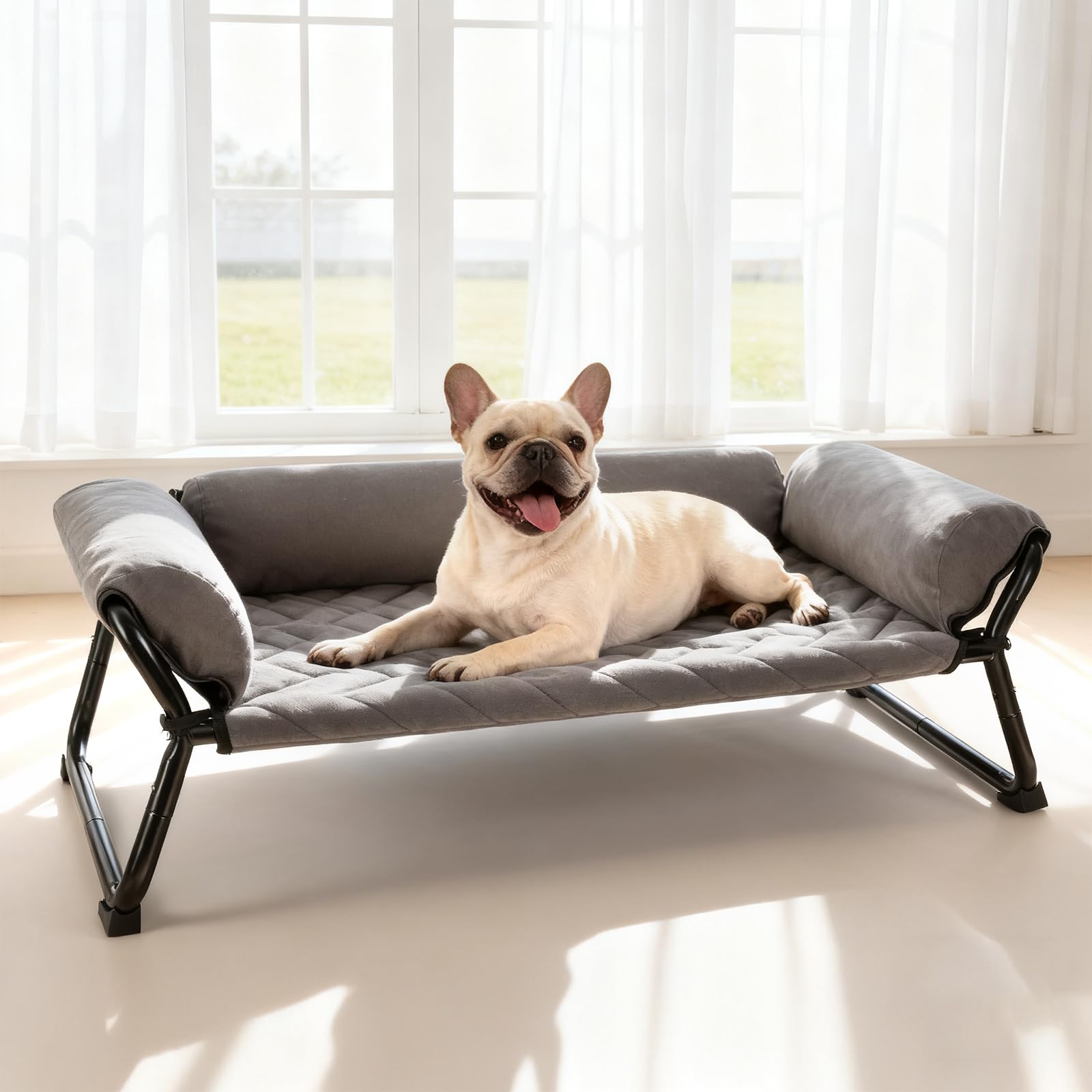 Lekereise Cooling Elevated Outdoor Dog Bed Cot + Orthopedic Indoor Small Dog Sofa Bed, Washable Cover & Sturdy X-Frame, 37x21.5i