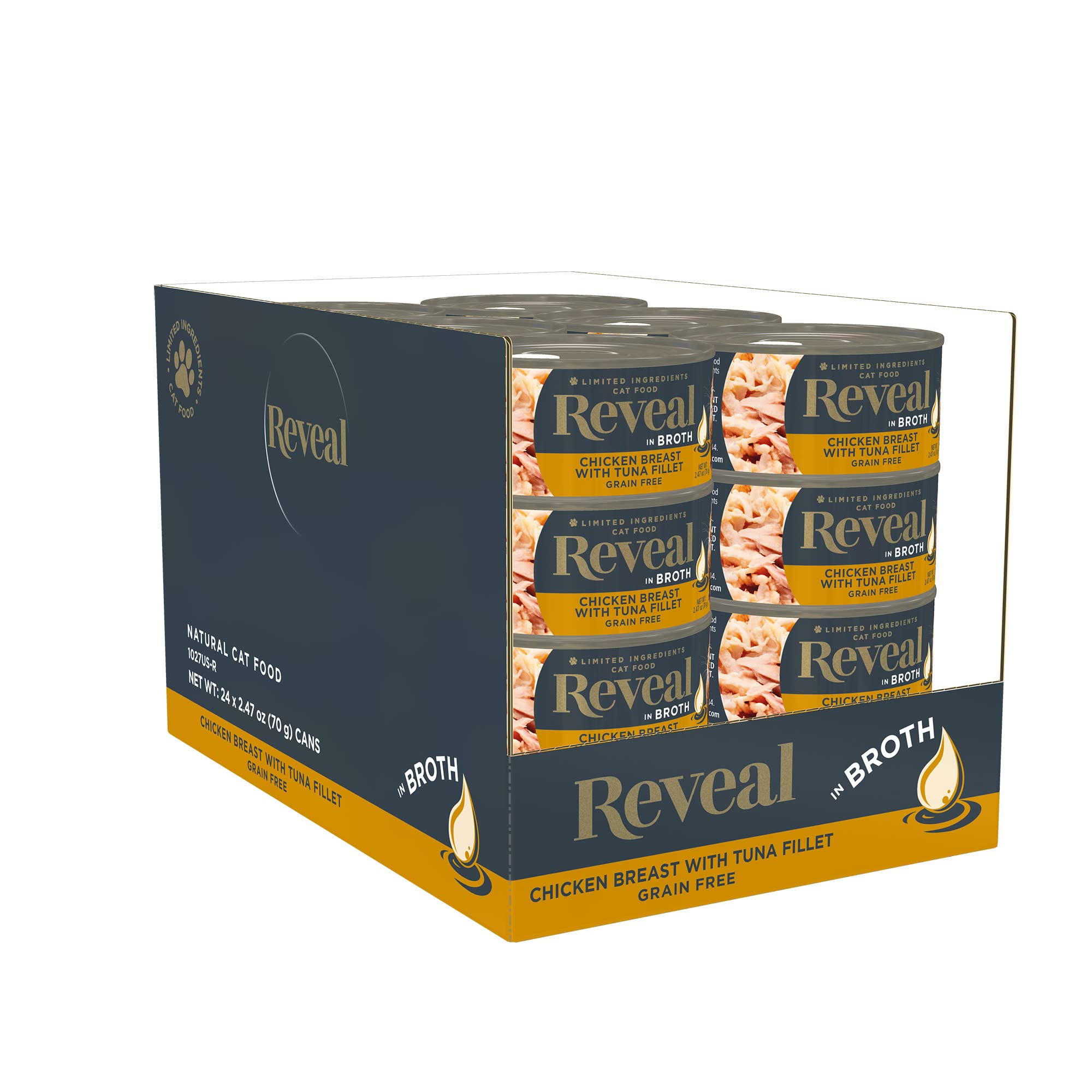 Reveal Natural Wet Cat Food, 24 Count, Grain Free, Limited Ingredient Canned Food for Cats, Chicken Breast with Tuna in Broth, 2