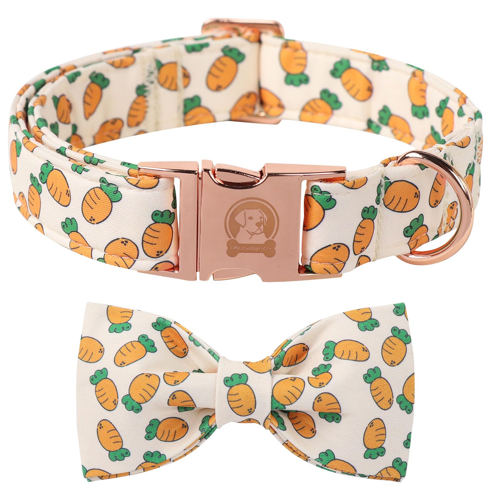 Mr.Chubbyface Easter Dog Collar With Bowtie, Cute Carrot Easter Dog Collar With Metal Buckle,Adjustable Soft Pet Collar For Smal