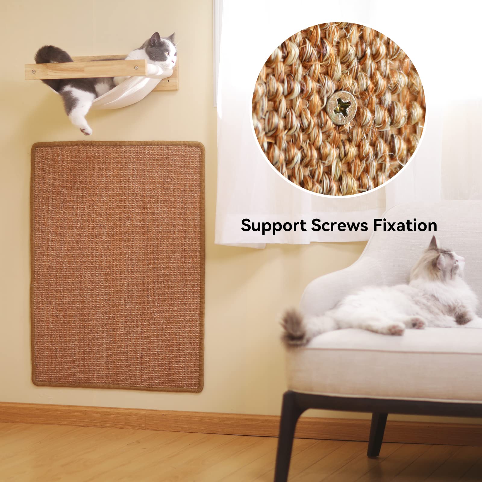 FUKUMARU Cat Scratcher Mat, 23.6 X 15.7 Inch Natural Sisal Cat Scratch Mats, Horizontal Cat Floor Scratching Pad Rug with Sticky