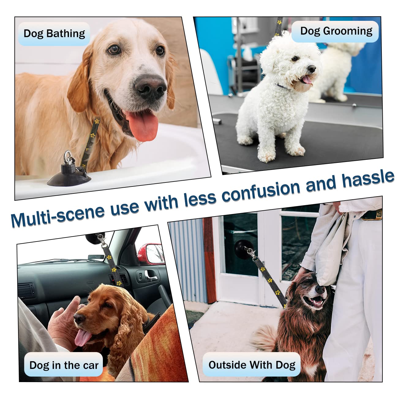 Dog Bathing Tether With Heavy Suction Cup, Dog Grooming Tub Restraint Leash With Adjustable Collar For Pet Dog Cat Shower And Grooming