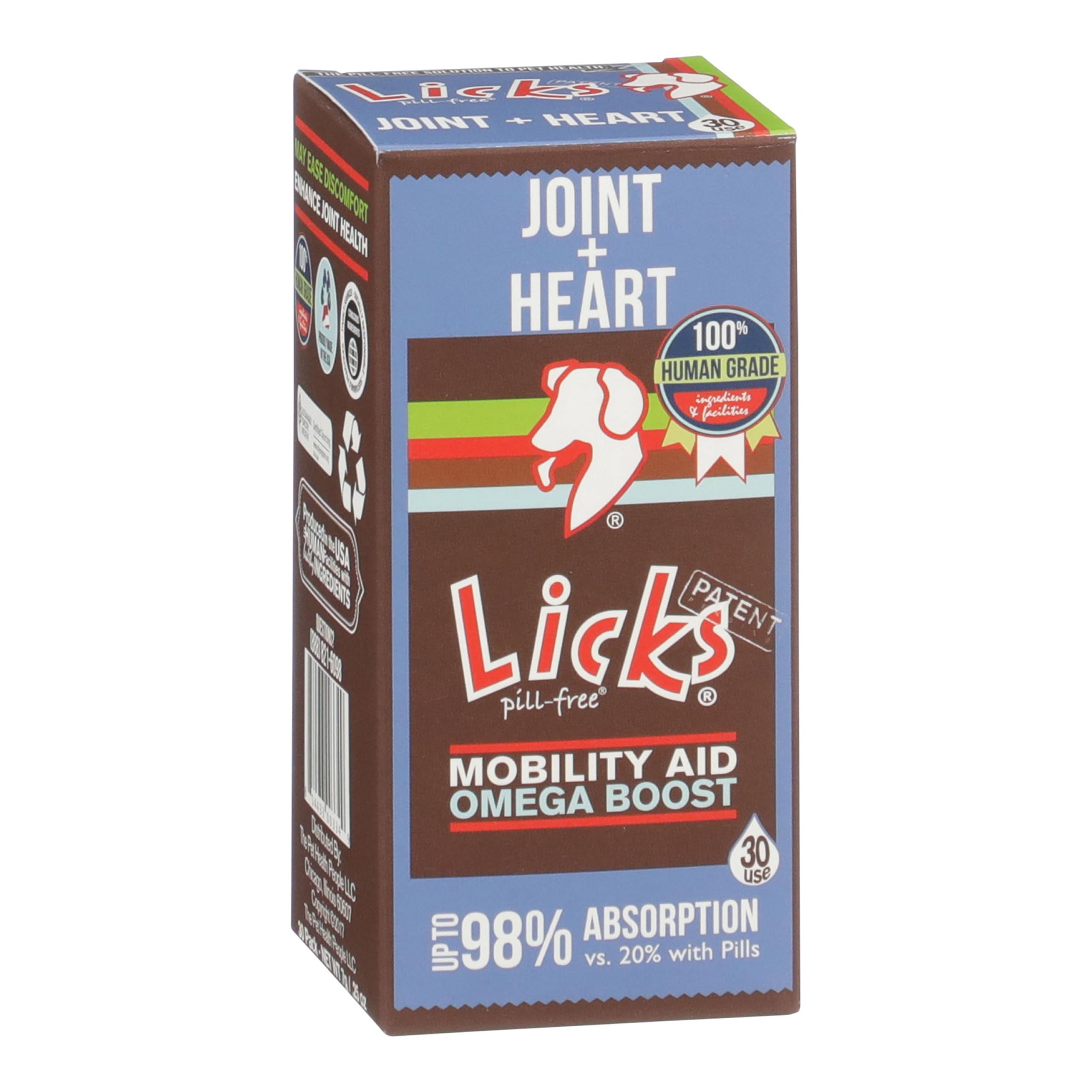 Licks Joint & Heart Support - Mobility, Joint Comfort & Heart Health Support for Dogs - MSM, Omega-3 & Vitamin E - Pill-Free Gel