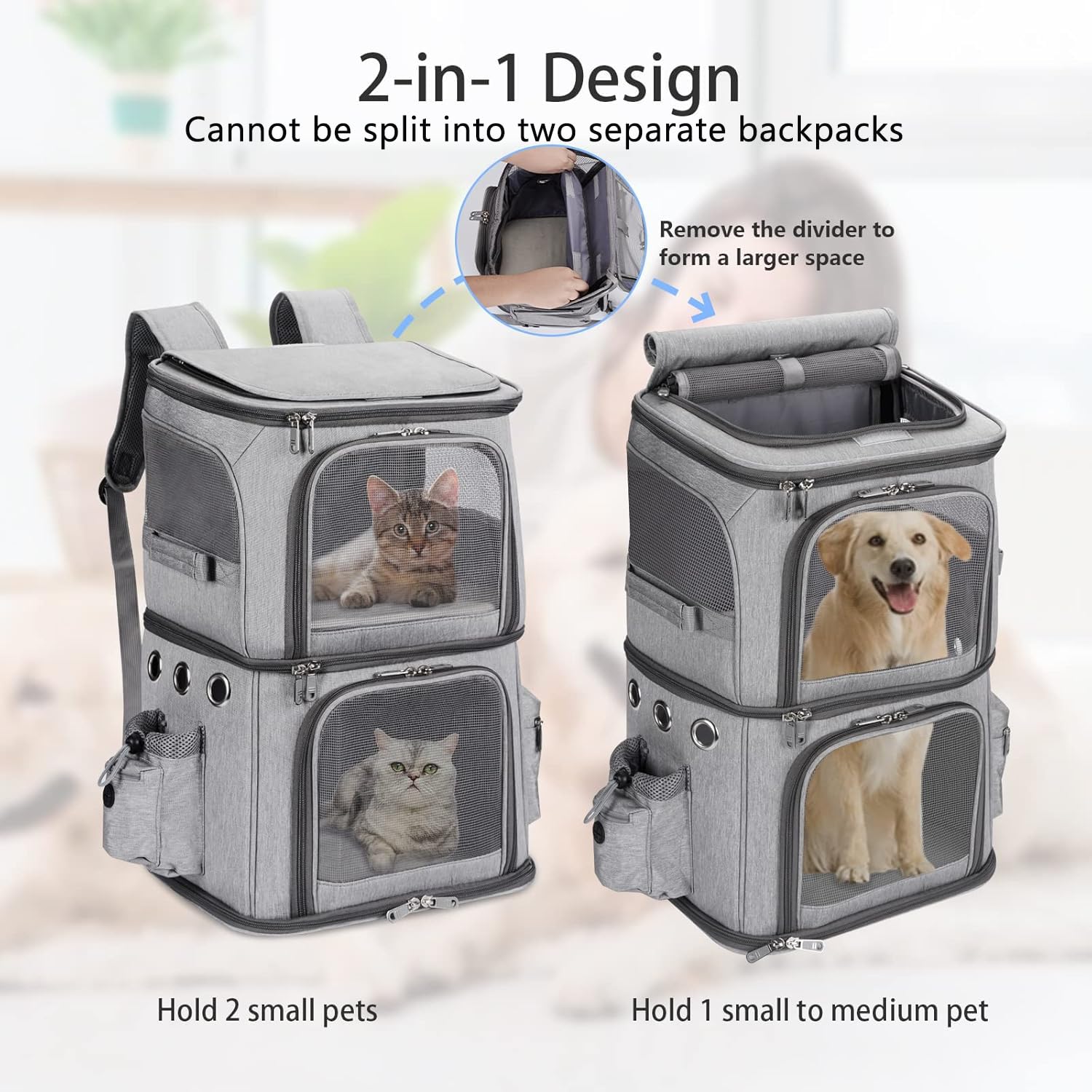 Hovono Double-Compartment Pet Carrier Backpack For Small Cats And Dogs, Cat Travel Carrier For 2 Cats, Perfect For Traveling/Hik