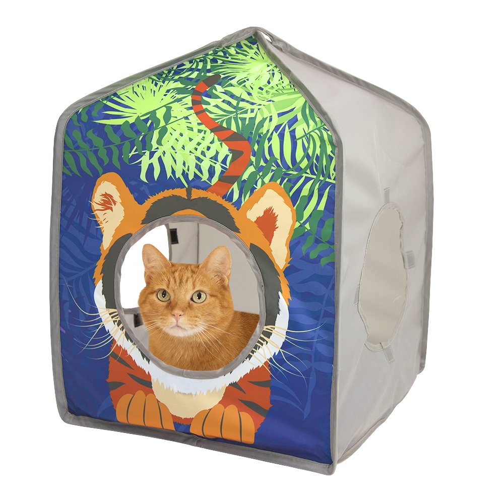 Kitty City Pop-Up Safari Hut Play House, Cat Cube, Play Kennel, Cat Bed, Jungle Cat House