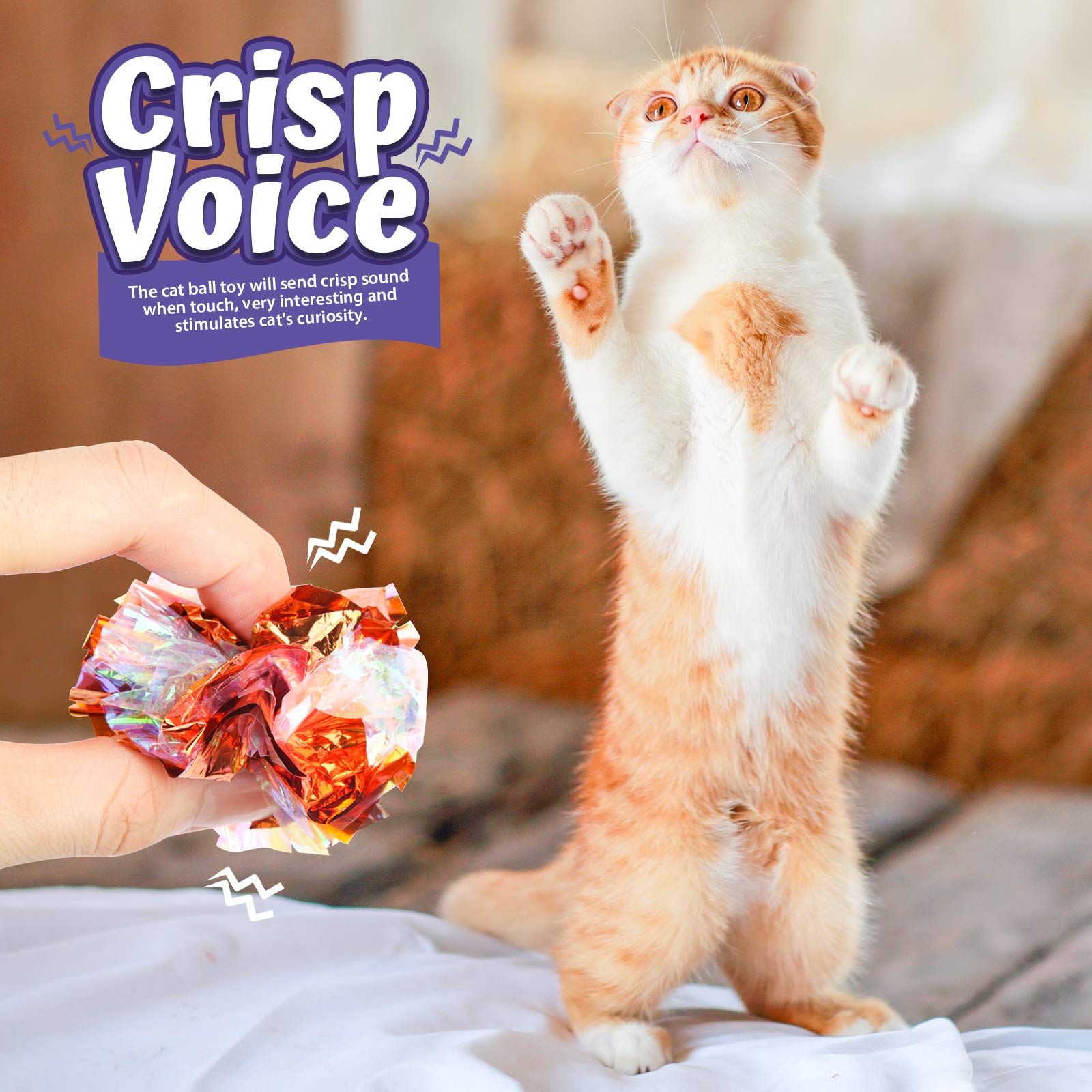 Hnyyzl 10 Pack Crinkle Balls Cat Toys, Mylar Crinkle Balls Cat Toy, Lightweight Shiny Cat Crinkle Ball Rustling(Assorted Colors)