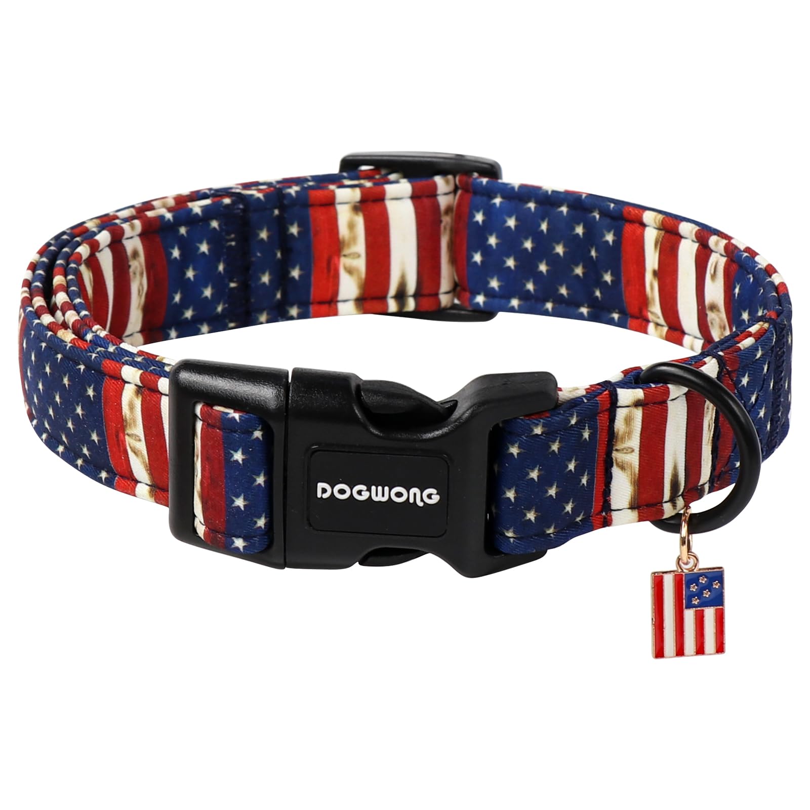 Dogwong American Flag Dog Collar, Patriotic Independence Day Dog Collar Durable Soft Fabric Pet Dog Collars Us Flag Boy Puppy Ne