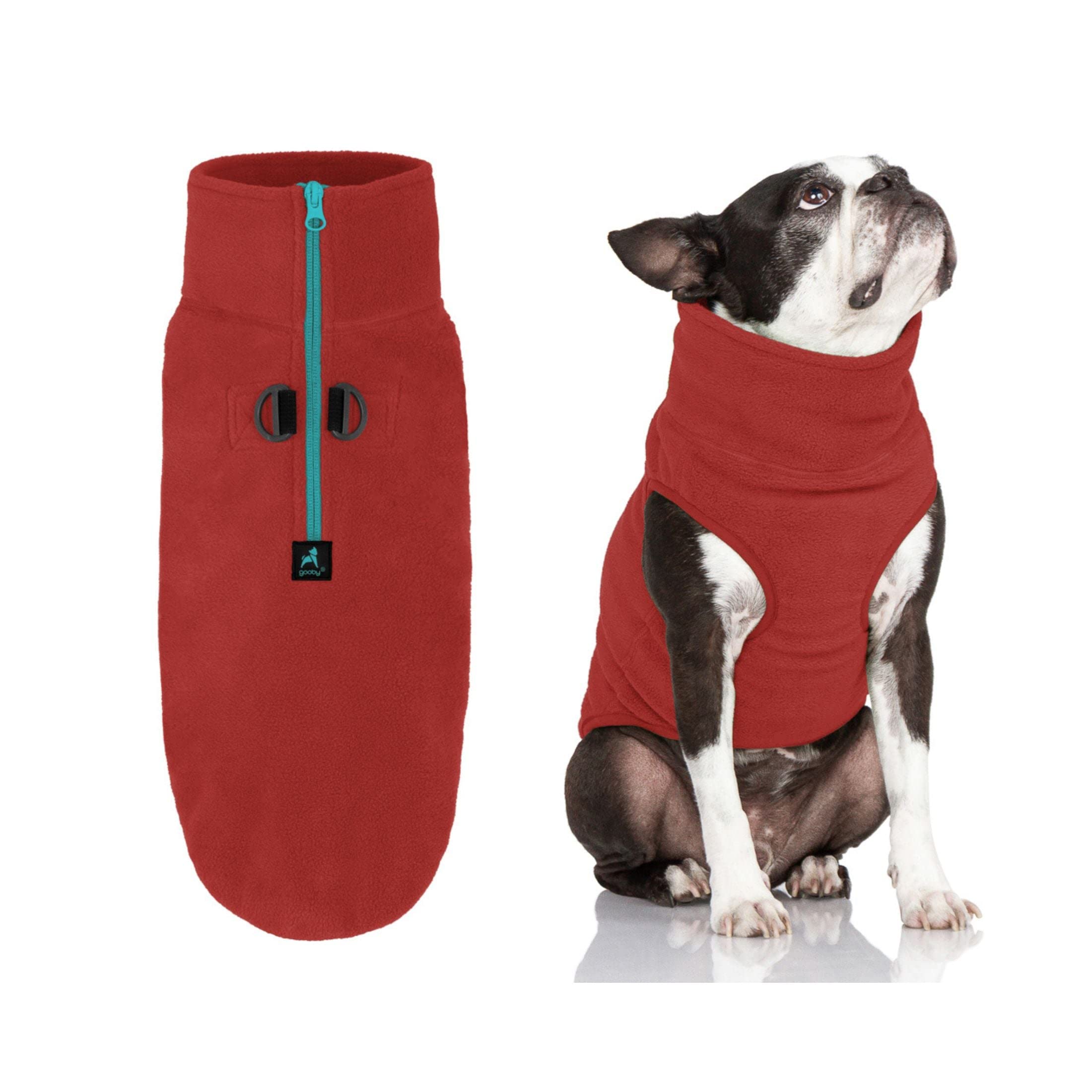 Gooby Half Zip Dog Fleece Vest - Warm, Soft Pullover Head-in Jacket with D Ring Leash - Winter Small Dog Sweater - Burgundy, Sma