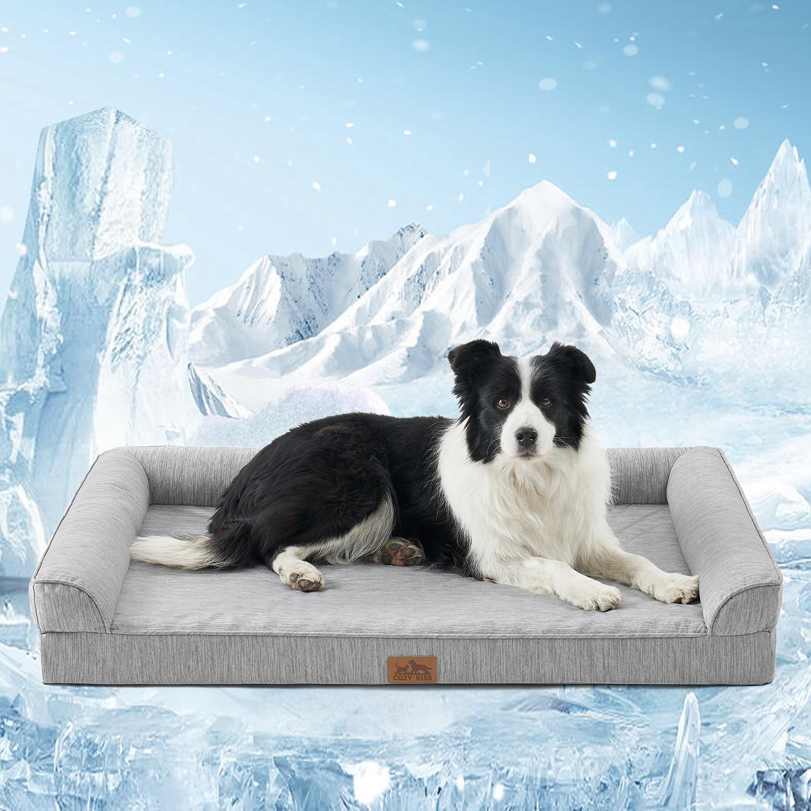 COZY KISS Cooling Dog Bed, Orthopedic Foam Dog Bed with Sides, Removable Washable Cover & Waterproof Lining and Nonskid Bottom, 