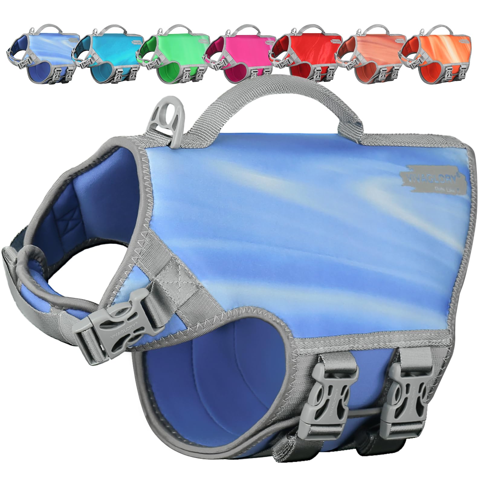 Vivaglory Neoprene Dog Life Jacket Dog Floating Vest For Boating Hunting & Swimming, Lightweight With Leash Ring, M, Blue Wave