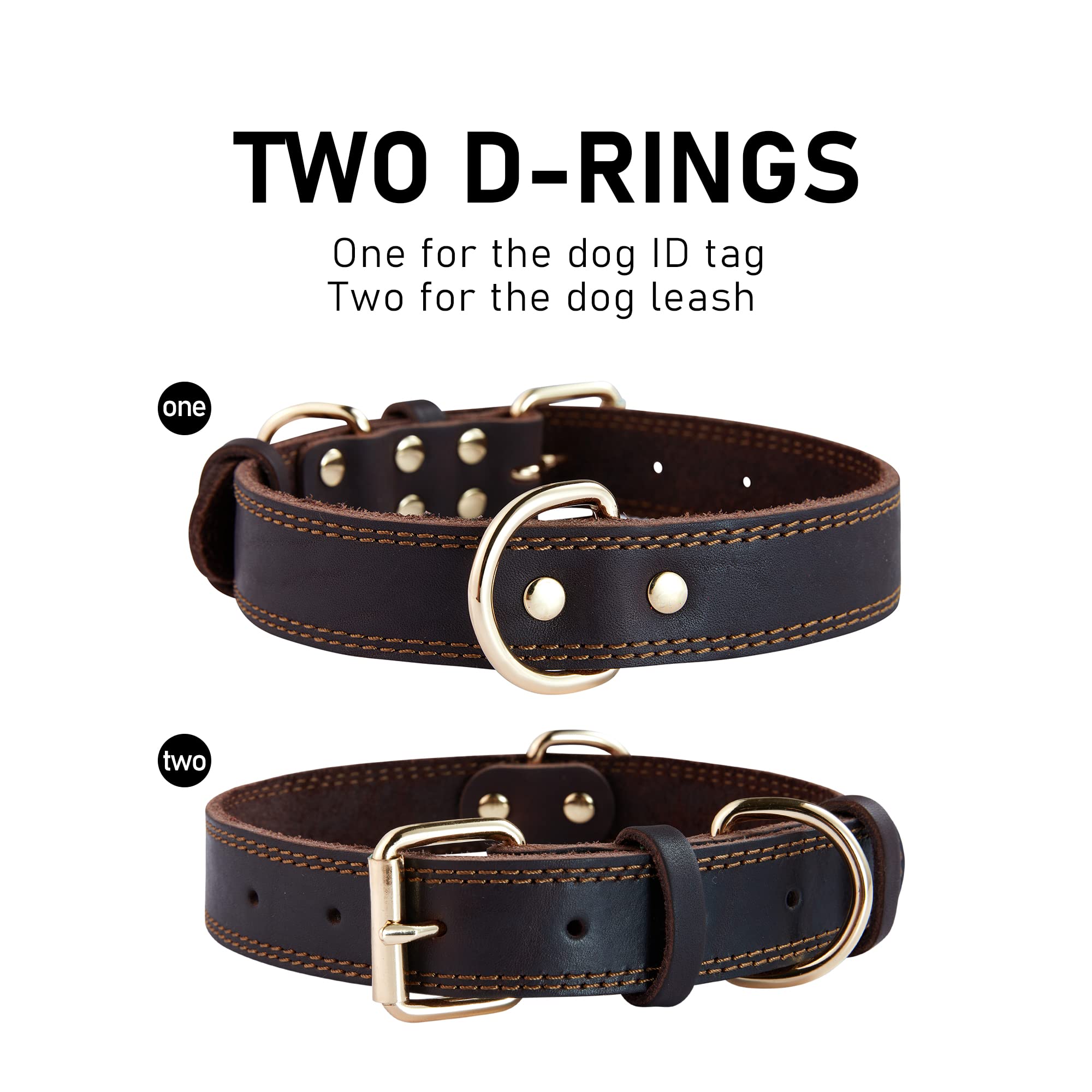 Daihaqiko Dog Collar, Genuine Leather Dog Collar, Heavy Duty Dog Collar, Wide Dog Collar For Small Dog, Medium Dog, Large Dog And Extra Large Dog (L: 1.2' Wide For 16.2'-22' Neck, Dual Stitch - Black)