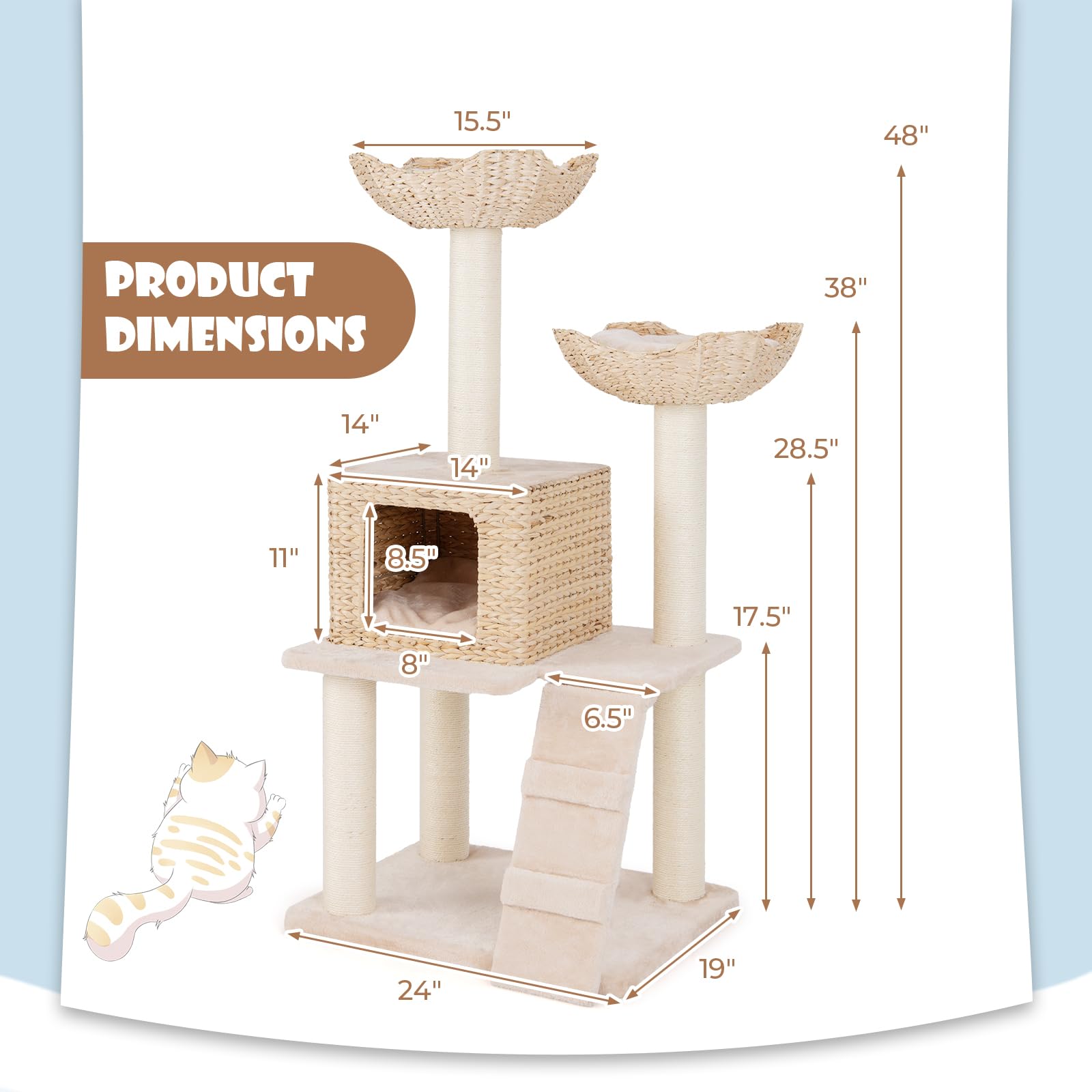 Tangkula Modern Cat Tree, 48 Inch Multi-Level Cat Tower With Sisal Scratching Posts, Cattail Fluff Condo & 2 Perches And Climbin