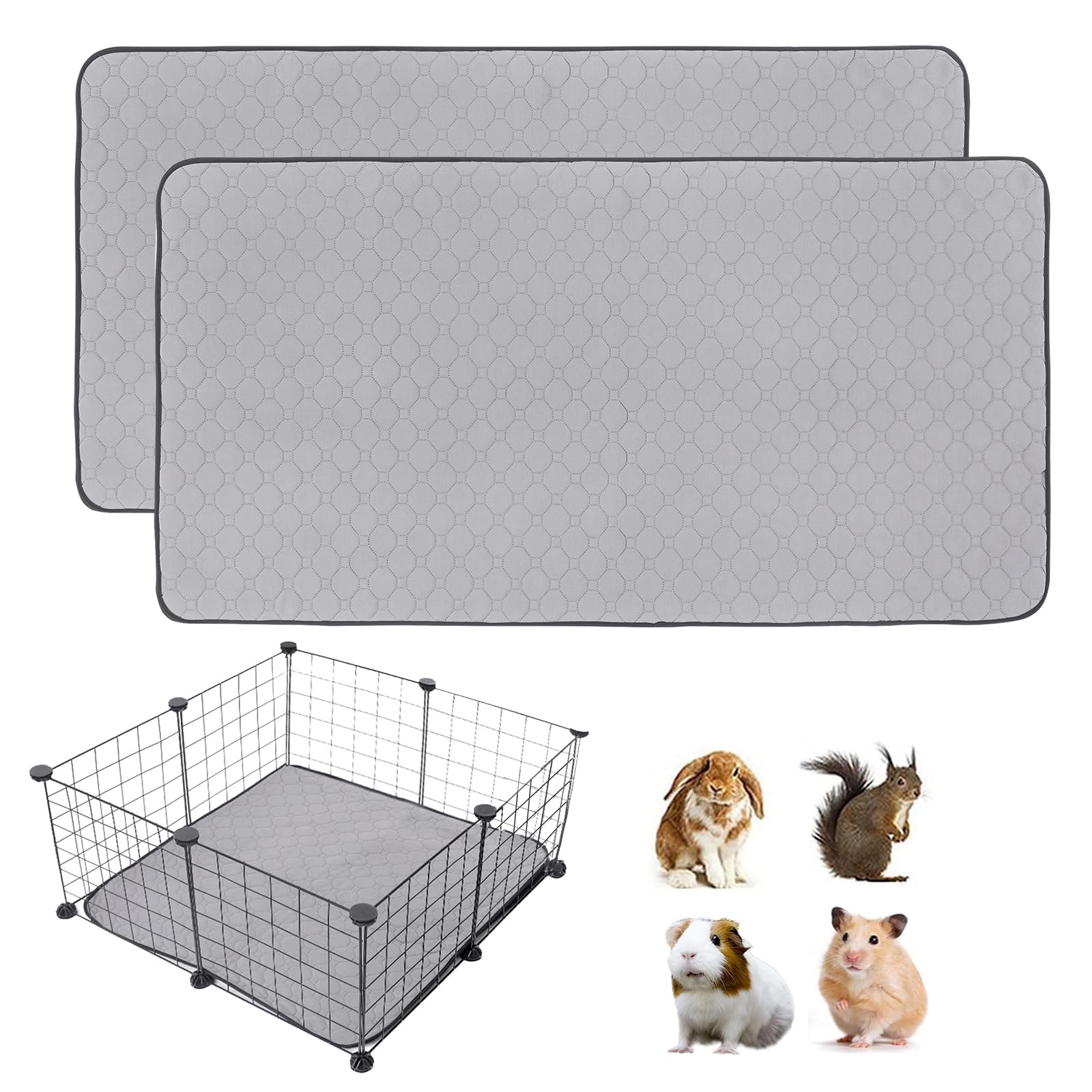 2 Pack Guinea Pig Cage Liners, 28' X 28' Washable Guinea Pig Pee Pads, Non Slip Reusable Super Absorbent Guinea Pig Training M