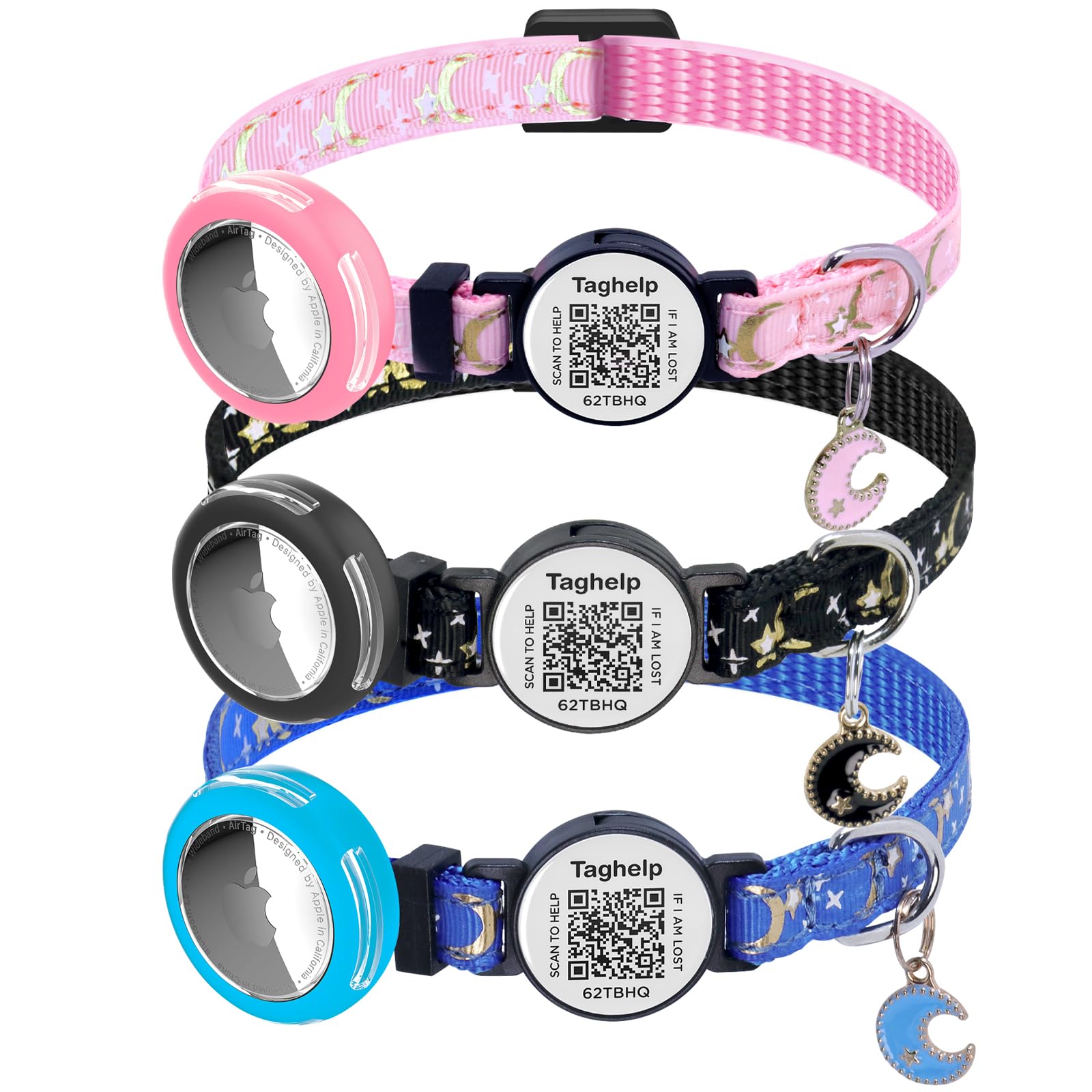 3 Pack Breakaway Cat Collars With Bell - Adjustable Apple Waterproof Airtag Holder For Cats, Safety Buckle For Girl & Boy Pets -