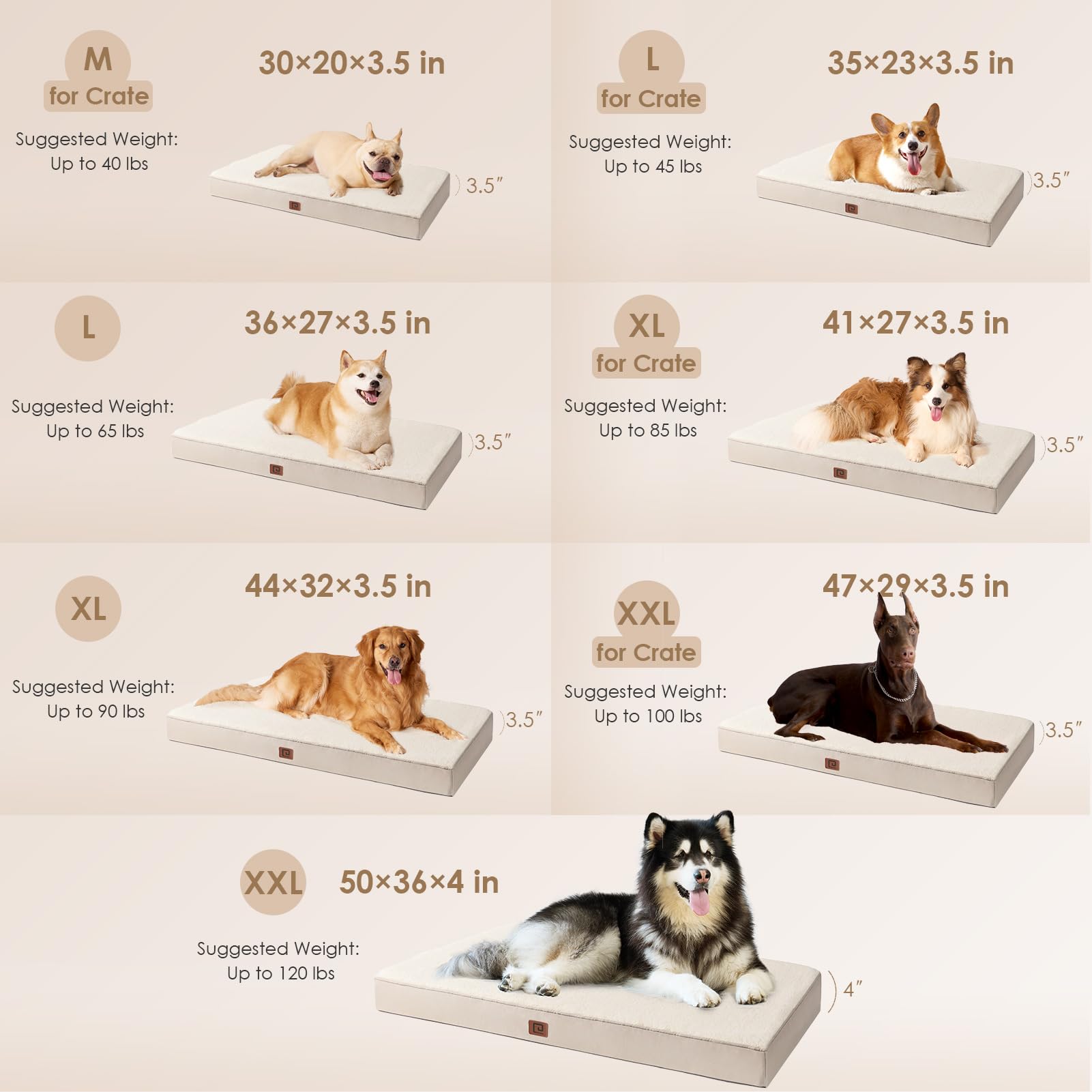 Eheyciga Orthopedic Dog Beds For Large Dogs With Removable Washable Cover For Crate, Camel, 35X23