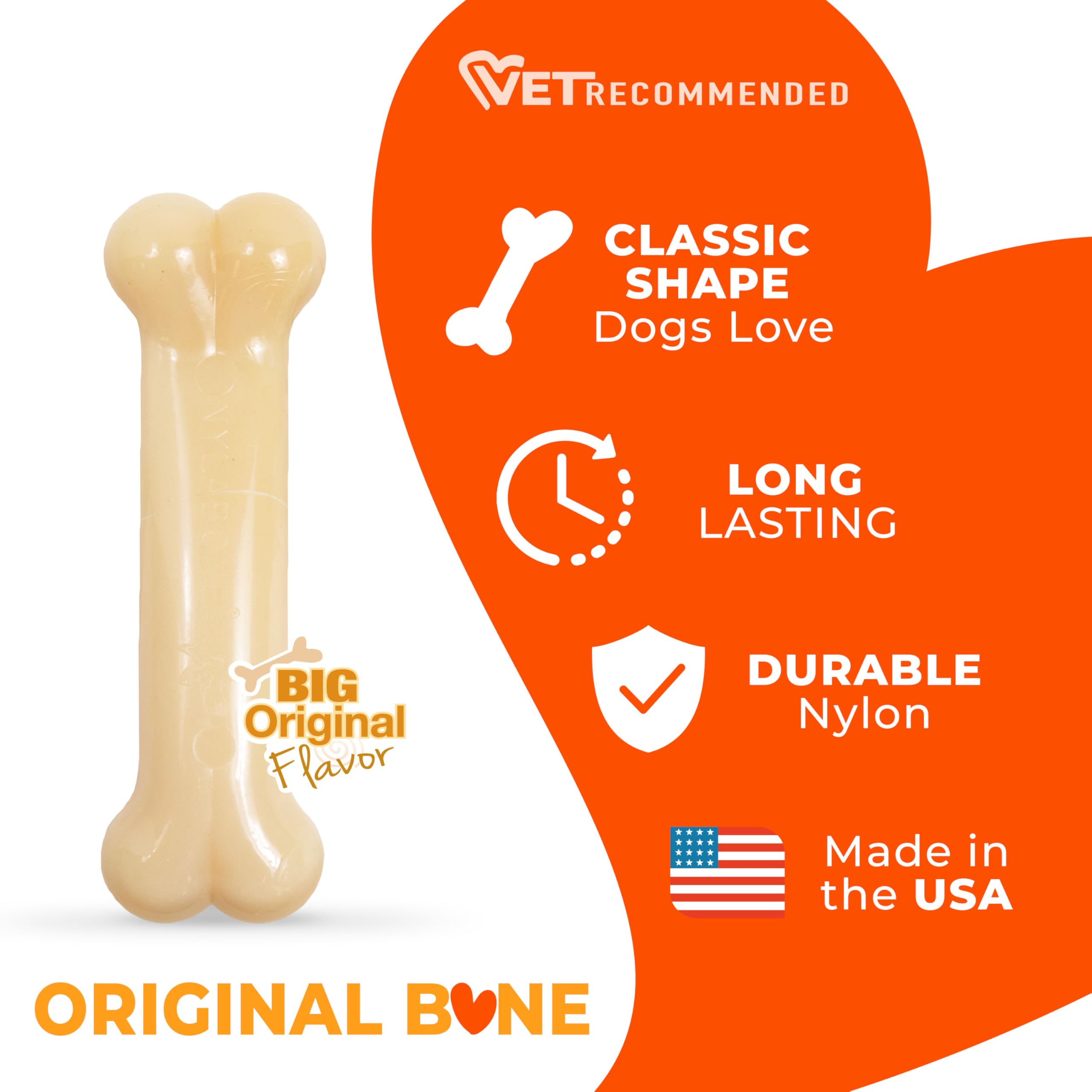 Nylabone Power Chew Classic Bone Chew Toy For Dogs, Durable Dog Toys For Aggressive Chewers, Original Flavor, Medium/Wolf - Up To 35 Lbs. (1 Count)