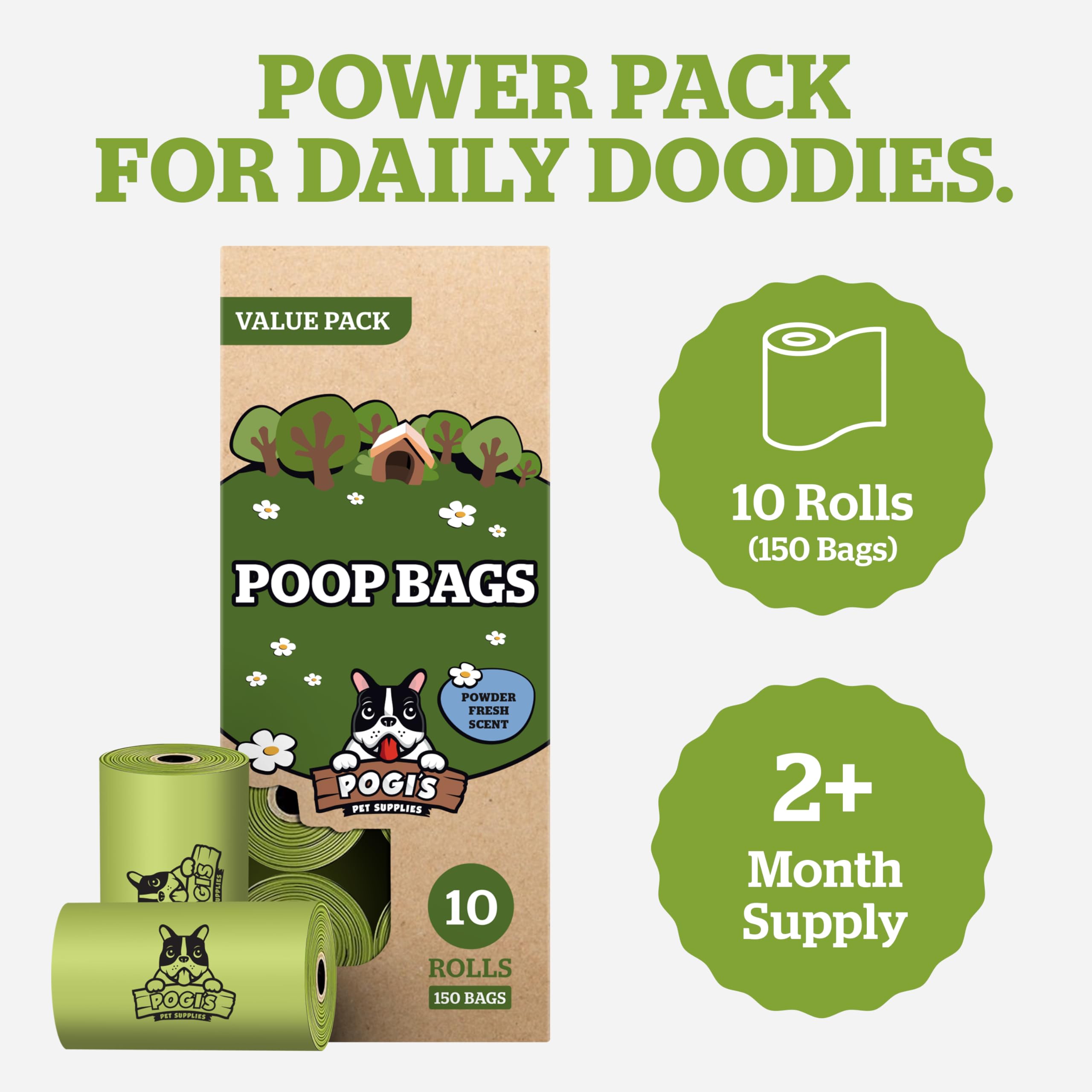 Pogis Dog Poop Bags - Leak-Proof & Extra Thick Pet Waste Bags (Fresh Scent, 10 Rolls, 150-Count)