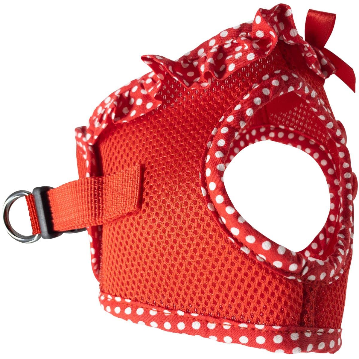 Doggie Design No Choke Dog Harness - Simple Step-In And Go Dog Vest For Small, Medium, And Large Breeds - Breathable Mesh Polyester Pet Harness - Red Polka Dot - M