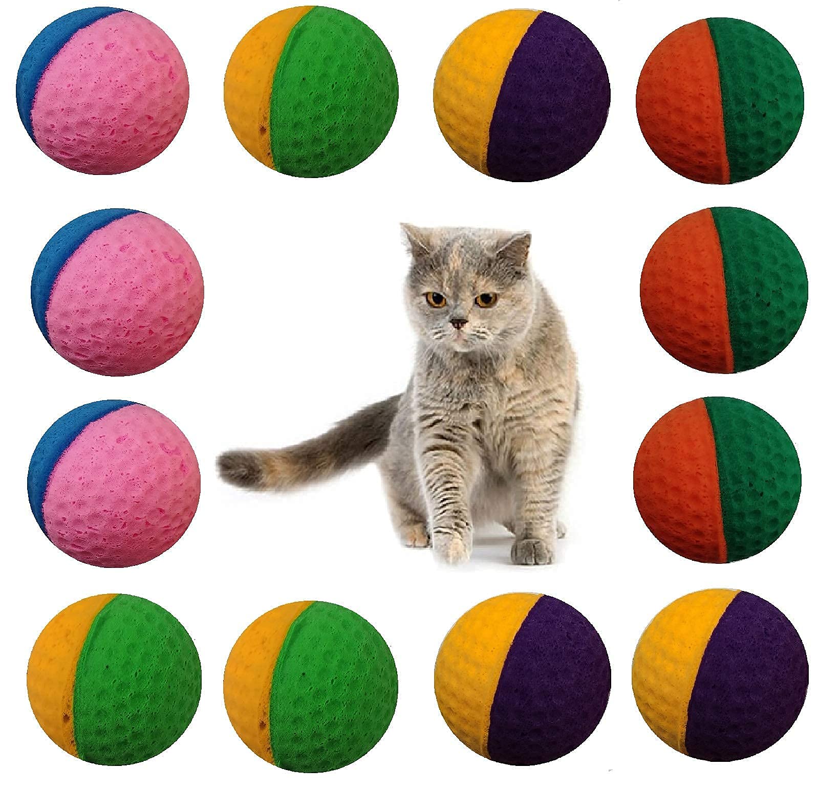 12 Pack Pet Ball Foam Sponge Ball Cat Toy Soft Bouncy Noise Free (12Pcs Pet Ball Foam Sponge Ball)