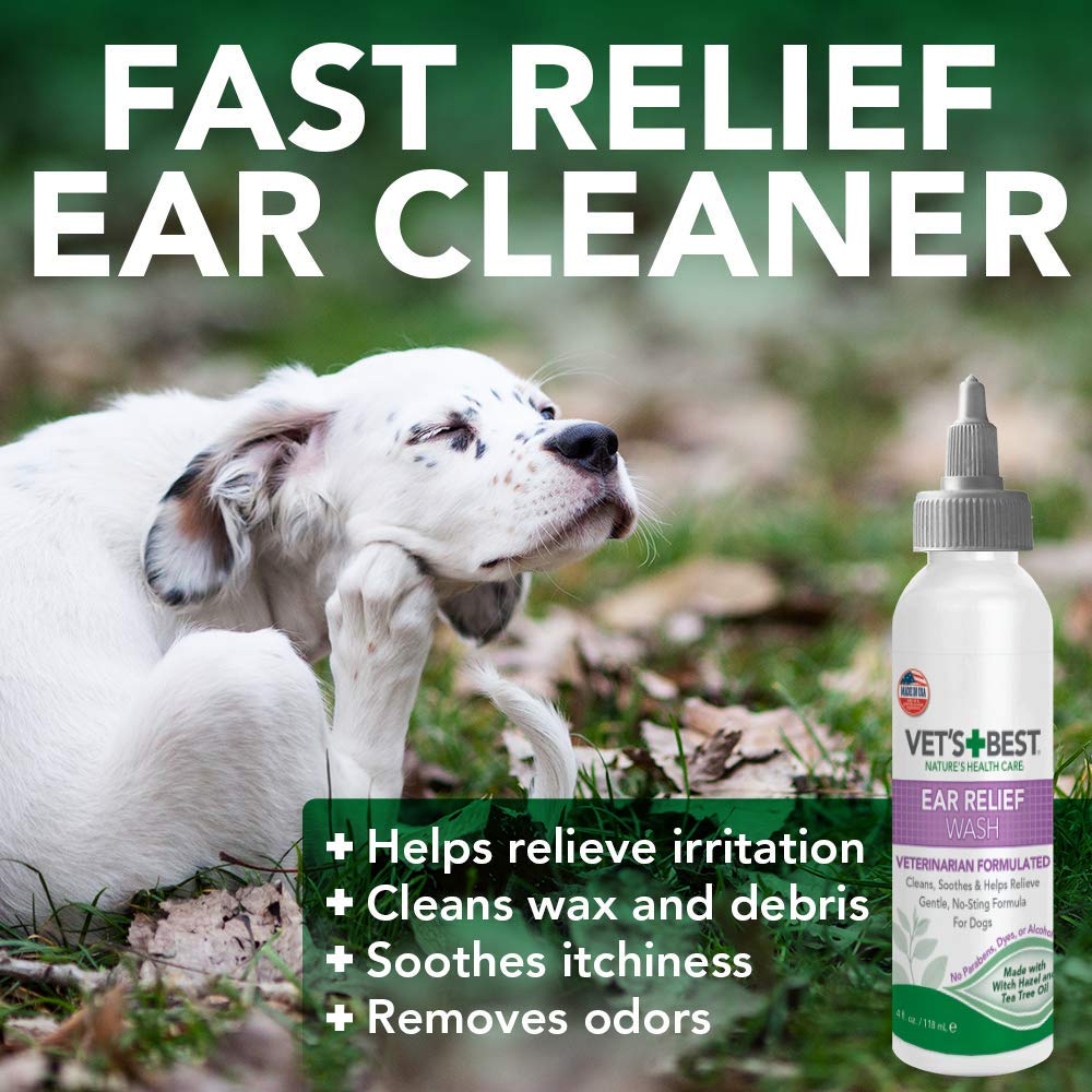 Vets Best Dog Ear Cleaner Kit | Multi-Symptom Ear Relief | Wash & Dry Treatment | Alcohol-free, 4-oz bottle