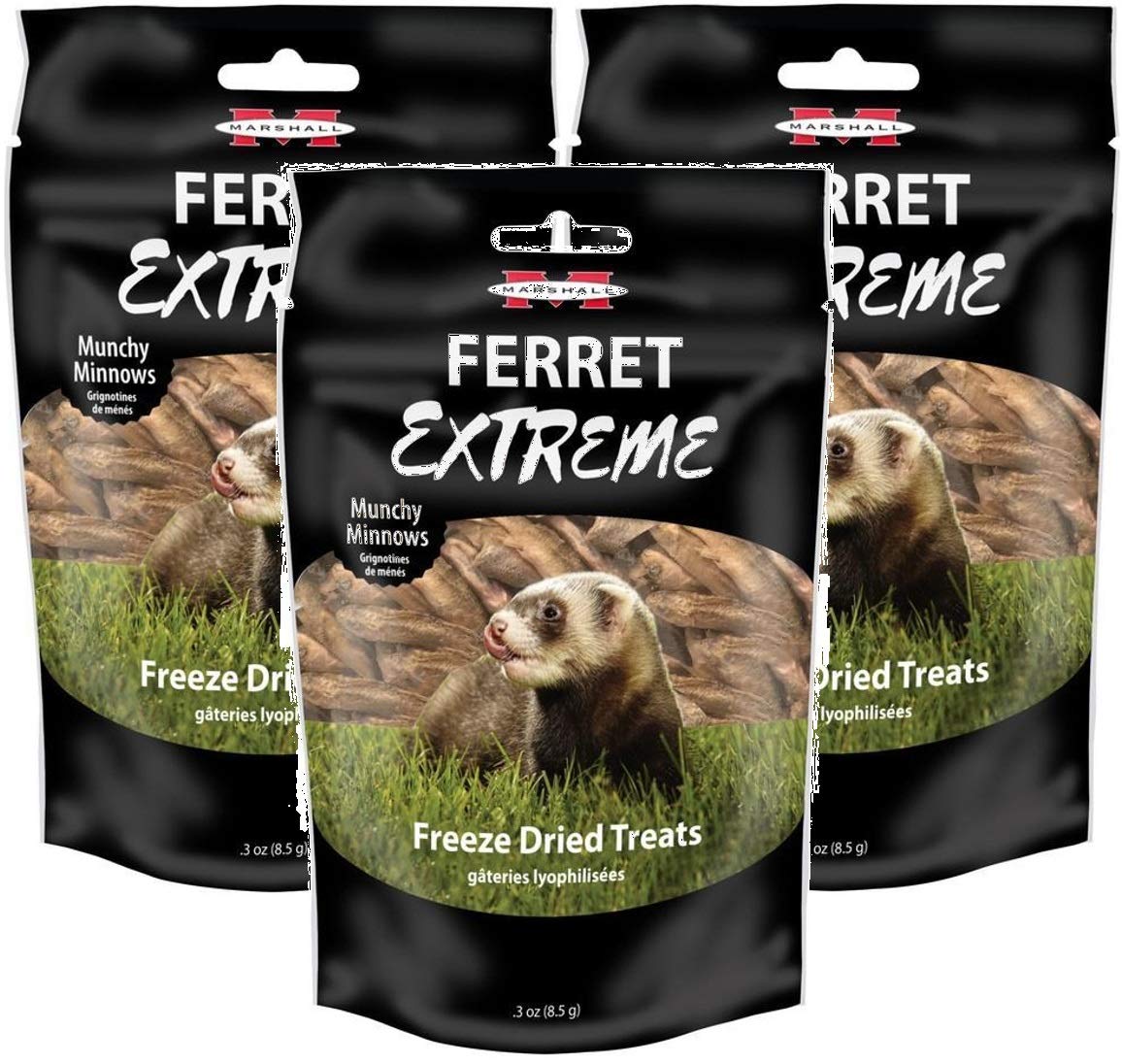 Marshall Pet 3 Pack of Ferret Extreme Munchy Minnows Treats, 0.3 Ounces each, Grain- and Gluten-Free
