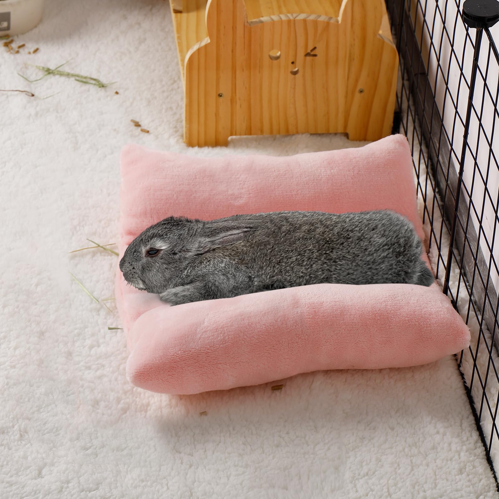 Mewtogo 13 X 14In Rabbit Bed, Thickened Soft Snuggle Bunny Bed, Cuddle Cushion Plush Mat With Cotton Lounger Pillows, Small Pet
