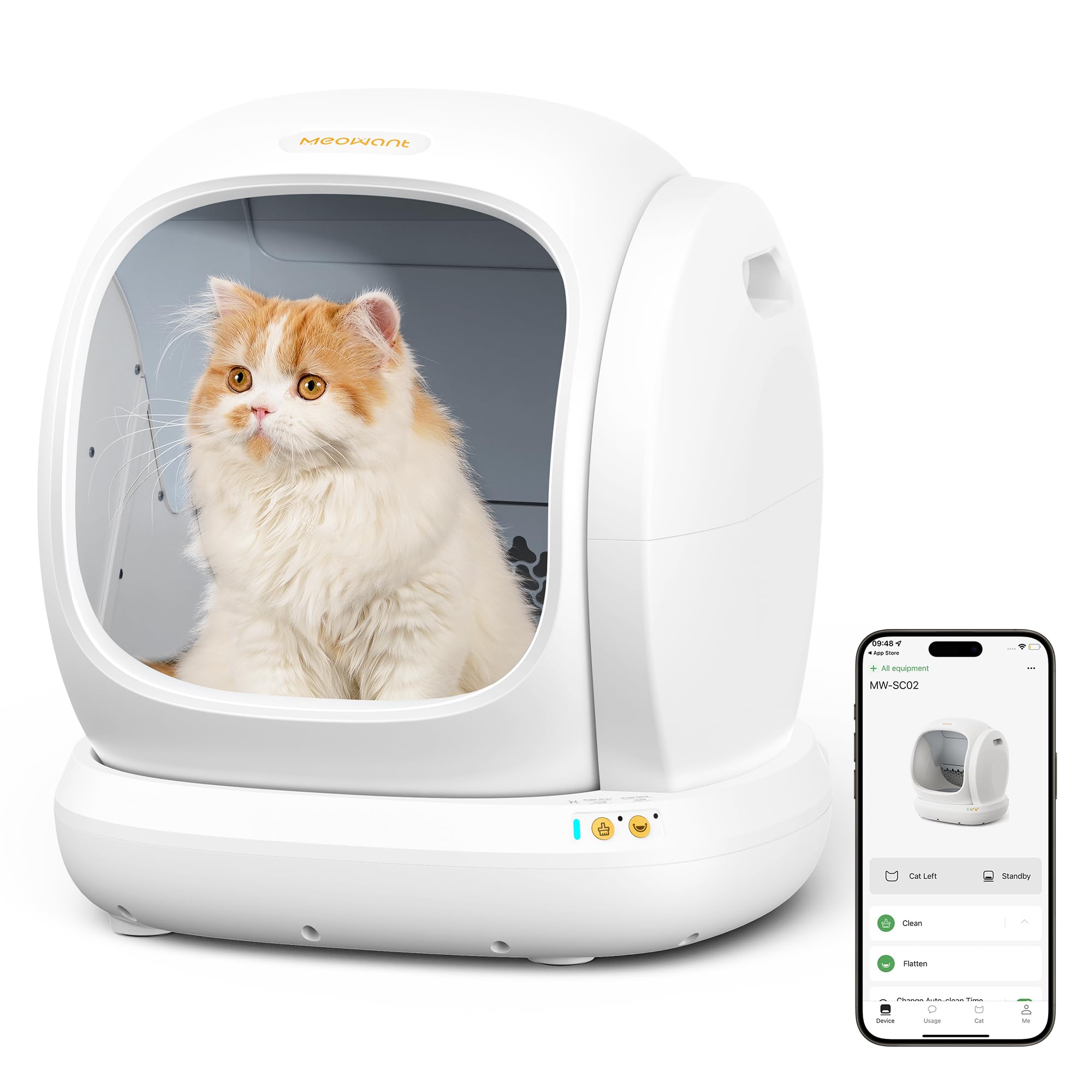 Meowant Self Cleaning Cat Litter Box, Open-Top Automatic Cat Litter Box With Safety Protection, App Control, Odor-Free, 75L Larg
