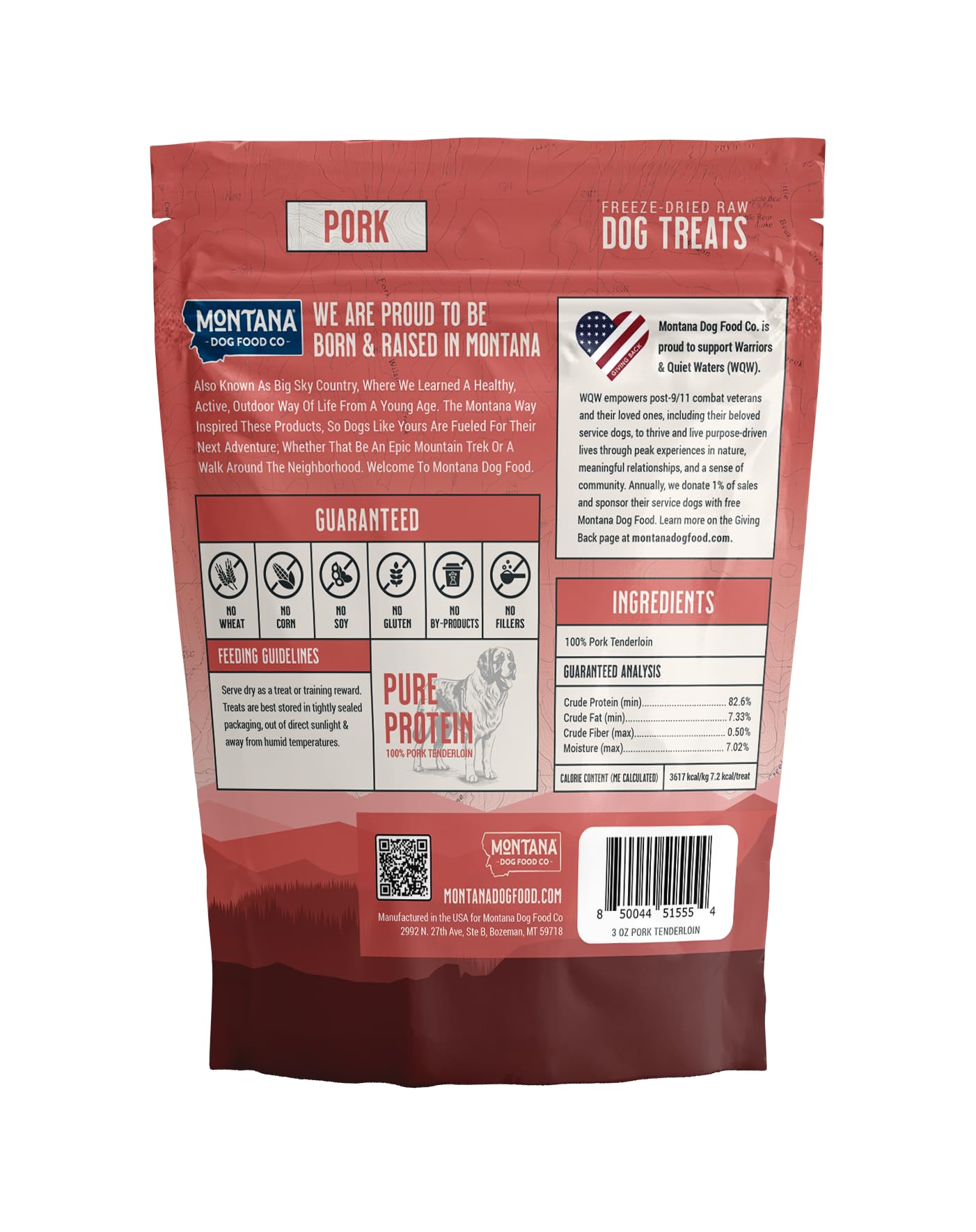MONTANA DOG FOOD CO. Freeze-Dried Pork Tenderloin Dog Treats - 100% Natural, Single Ingredient, High Protein, Grain-Free, Made i