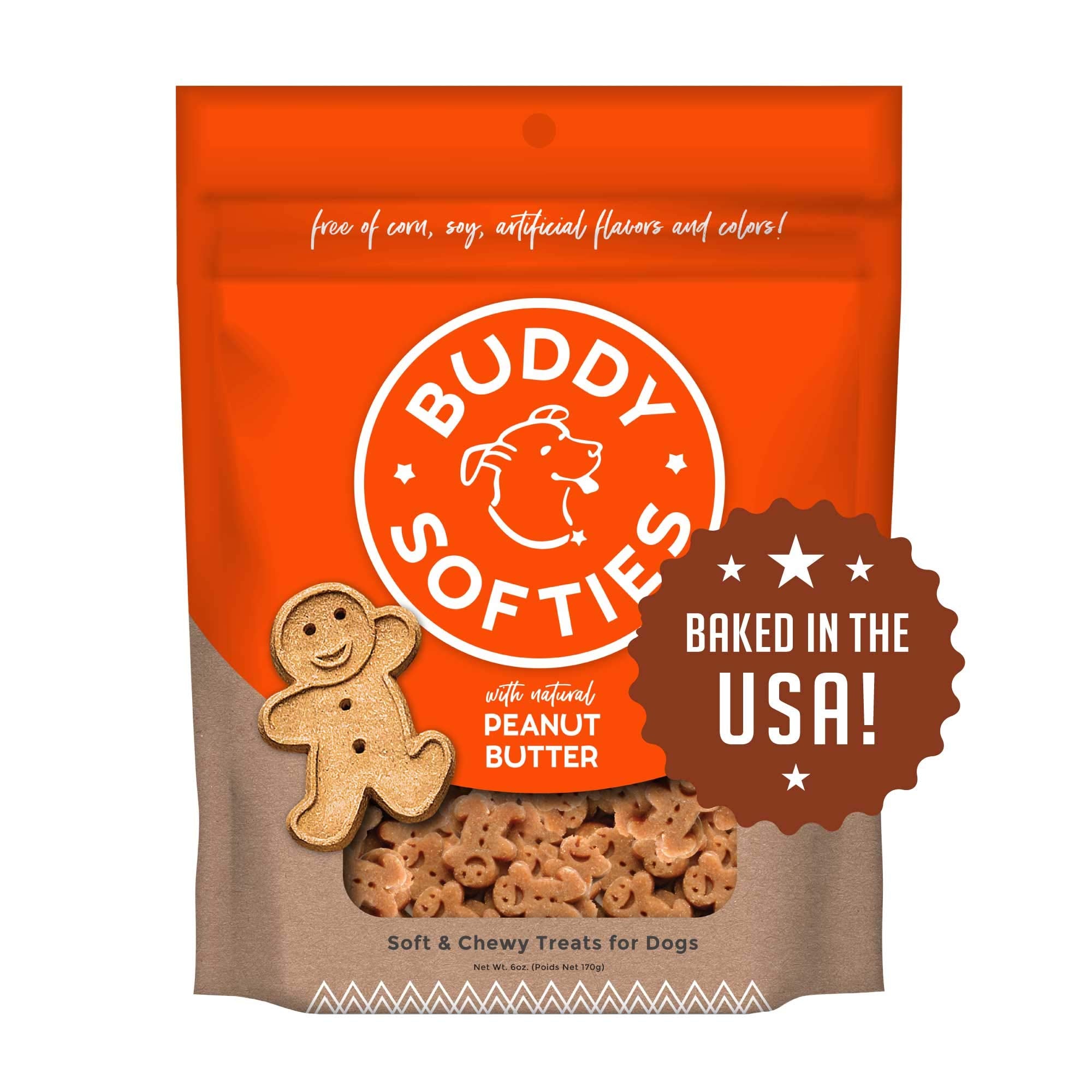 Buddy Biscuits, Soft & Chewy Treats for Small & Large Dog, Made in USA Peanut Butter Flavor - 6 oz, 4 Pack