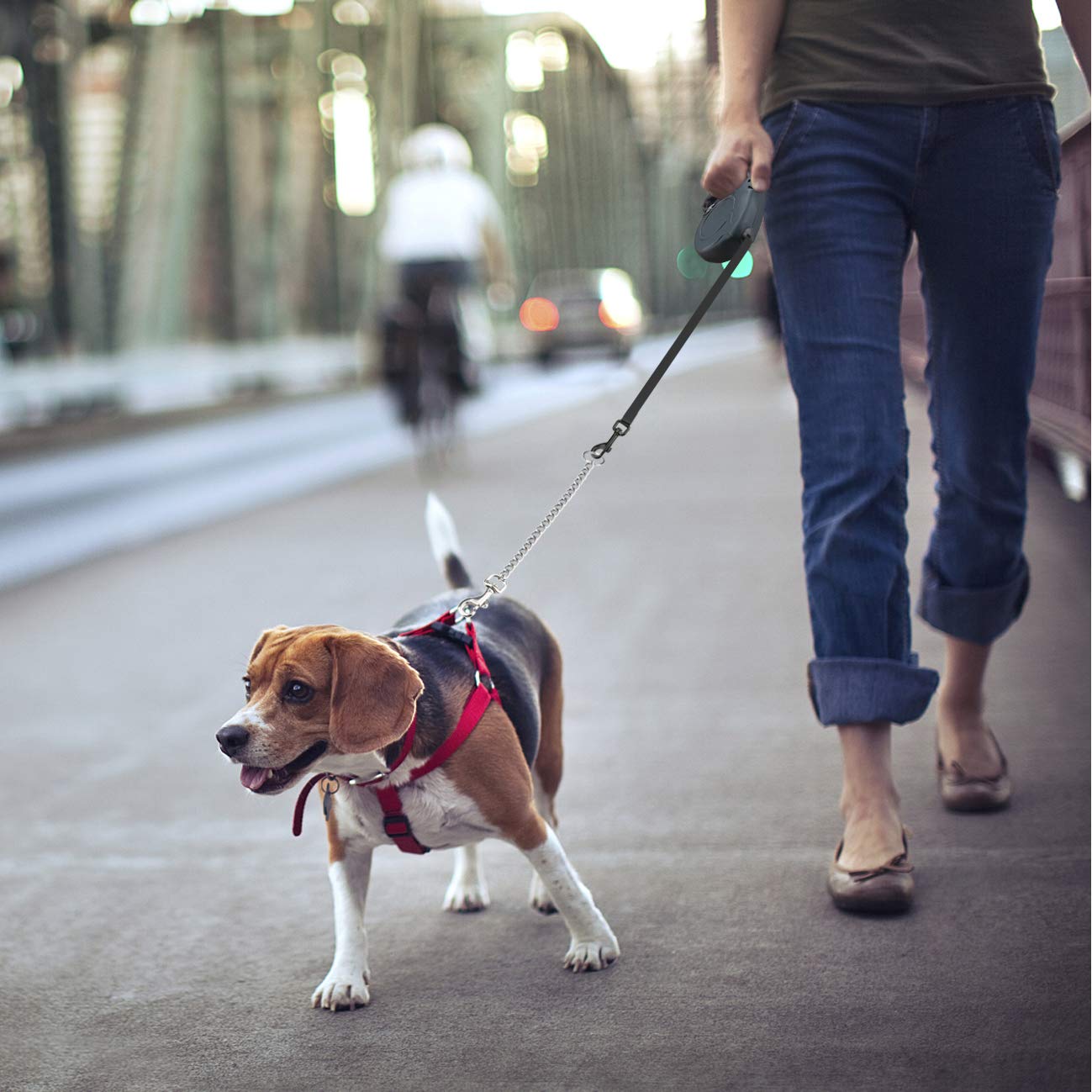 Idepet Heavy Duty 16ft Retractable Dog Leash for Small & Medium Dogs, Tangle-Free Steel Chain, Break & Lock System, Black