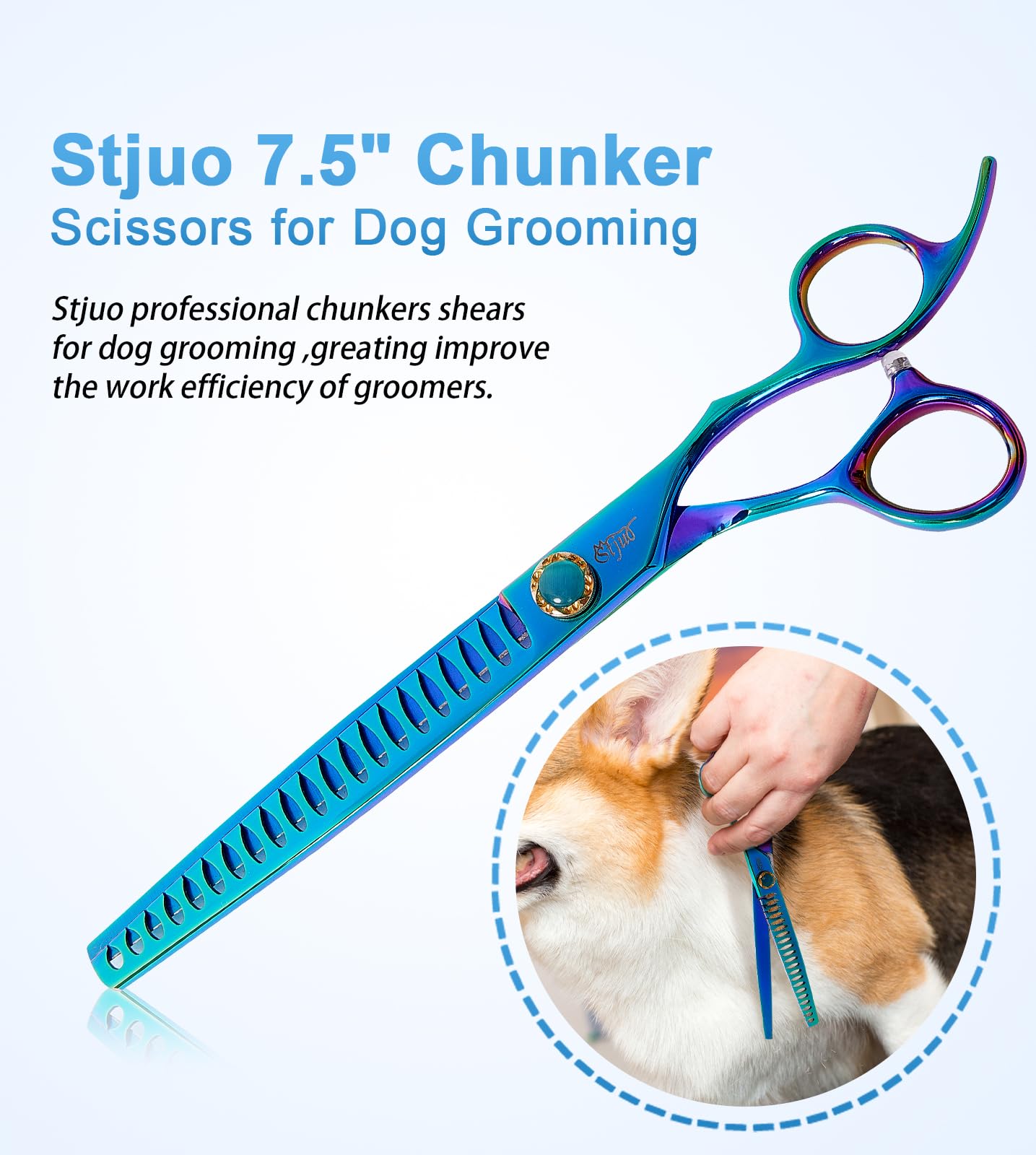 Stjuo 7.5'' Dog Scissors Set For Grooming 440C Stainless Steel Green Professional Pet Trimming Scissors Sharp Blades Cutting For