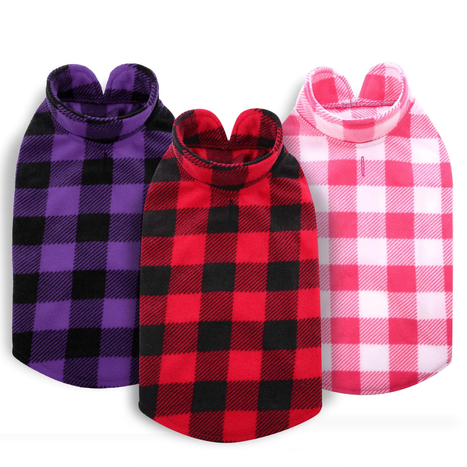 Asenku Dog Sweater 3 Pack - Plaid Fleece Vest, Soft Comfortable Pet Pajamas, Warm Winter Shirt, Cold Weather Coat Jacket For Sma
