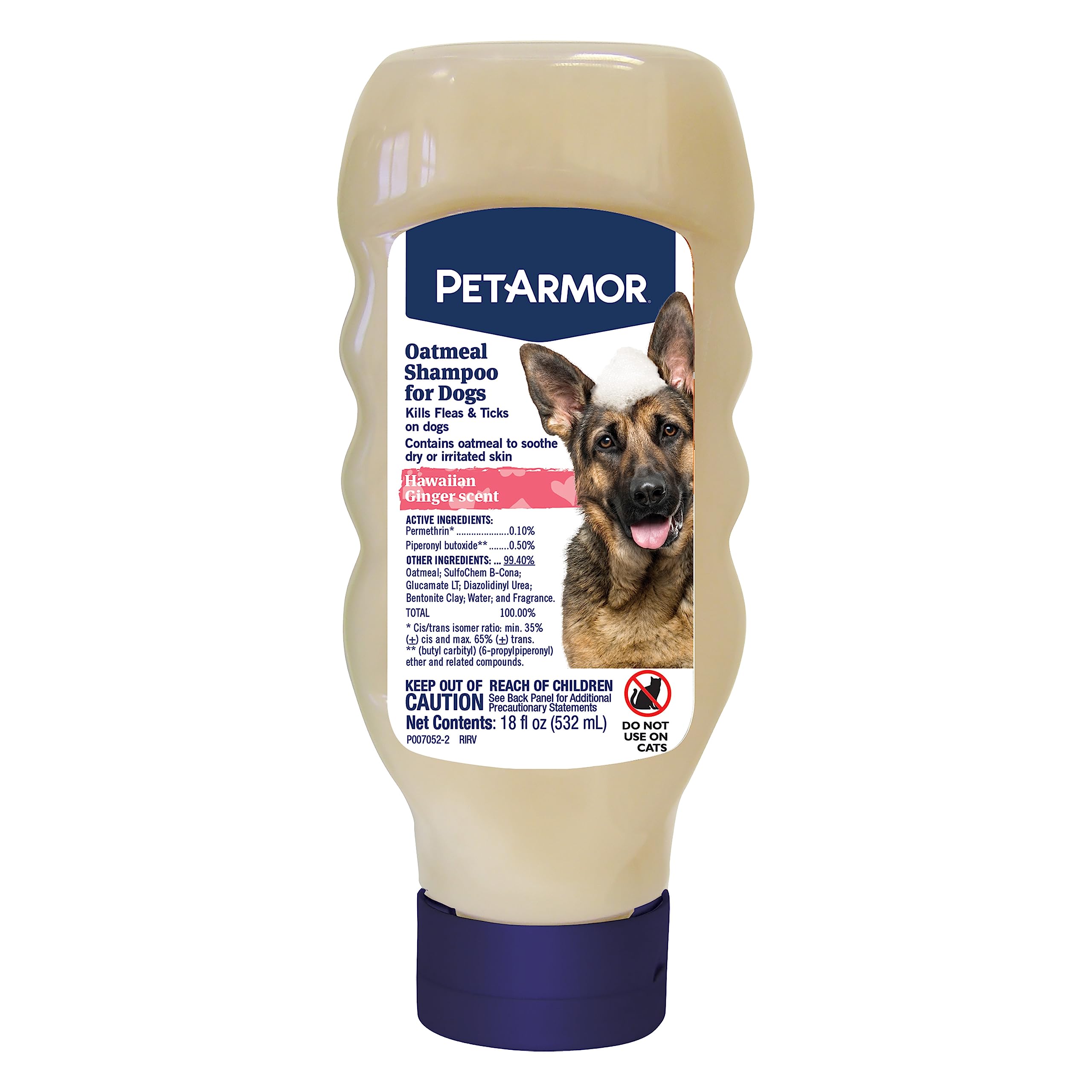 Petarmor Flea & Tick Protection Oatmeal Shampoo For Dogs, Hawaiian Ginger Scent, 18 Oz