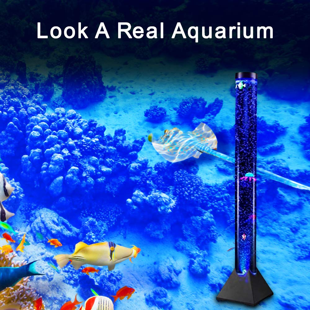 4Ft Led Bubble Tube Floor Lamp Extra Large Aquarium Lamp With 10 Fish And Remote Control 20 Light Changes Tall Water Tower Tank Night Light For Bedroom Office Gift For Kids Men Women