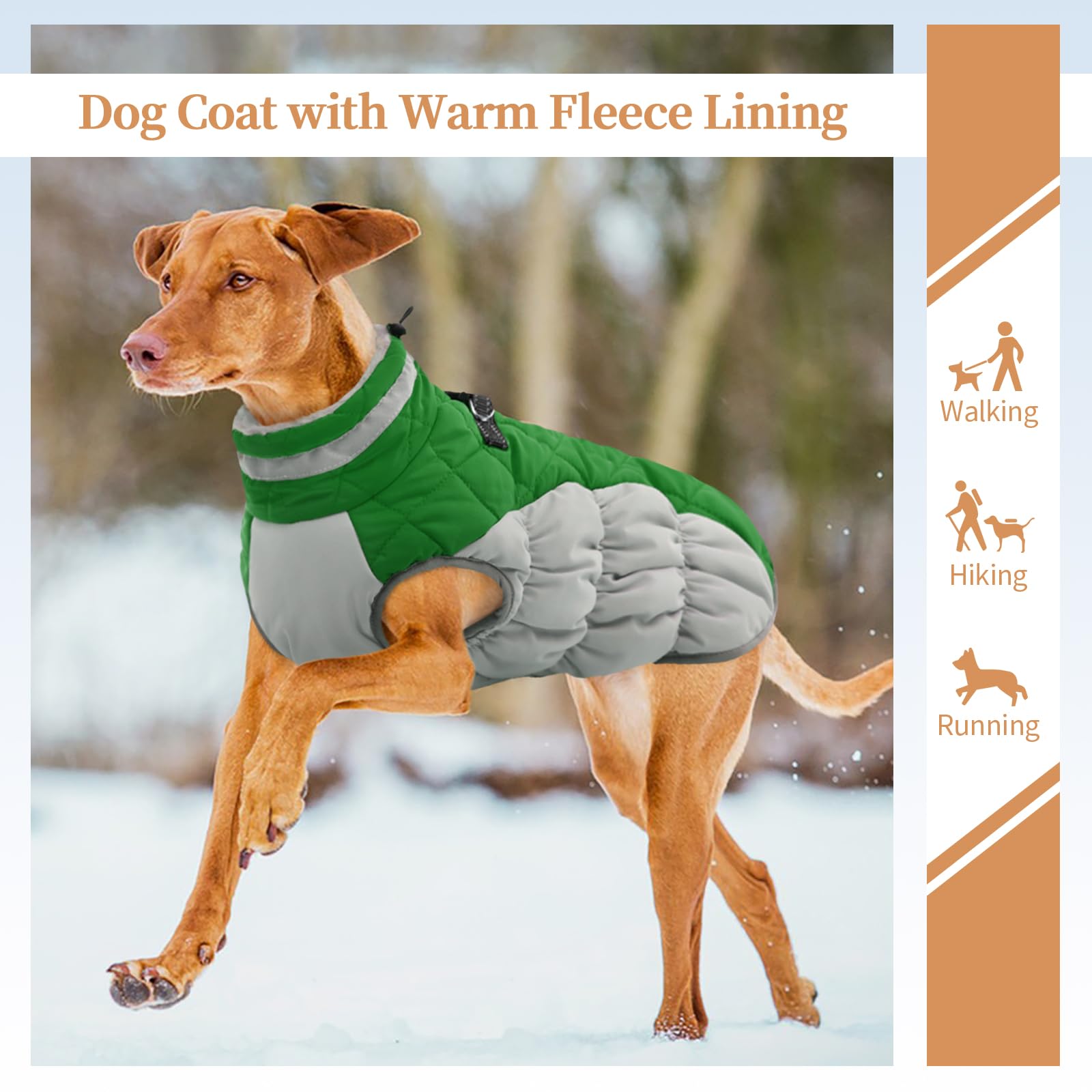 Ouobob Dog Jackets For Medium Dogs,Medium Dog Coat,Warm Dog Winter Coat Zip Up Back,Waterproof Dog Jacket With D-Ring,Dog Cold Weather Coats With Fleece Lined, Dog Snowsuit Pug Boston Terrier Green M