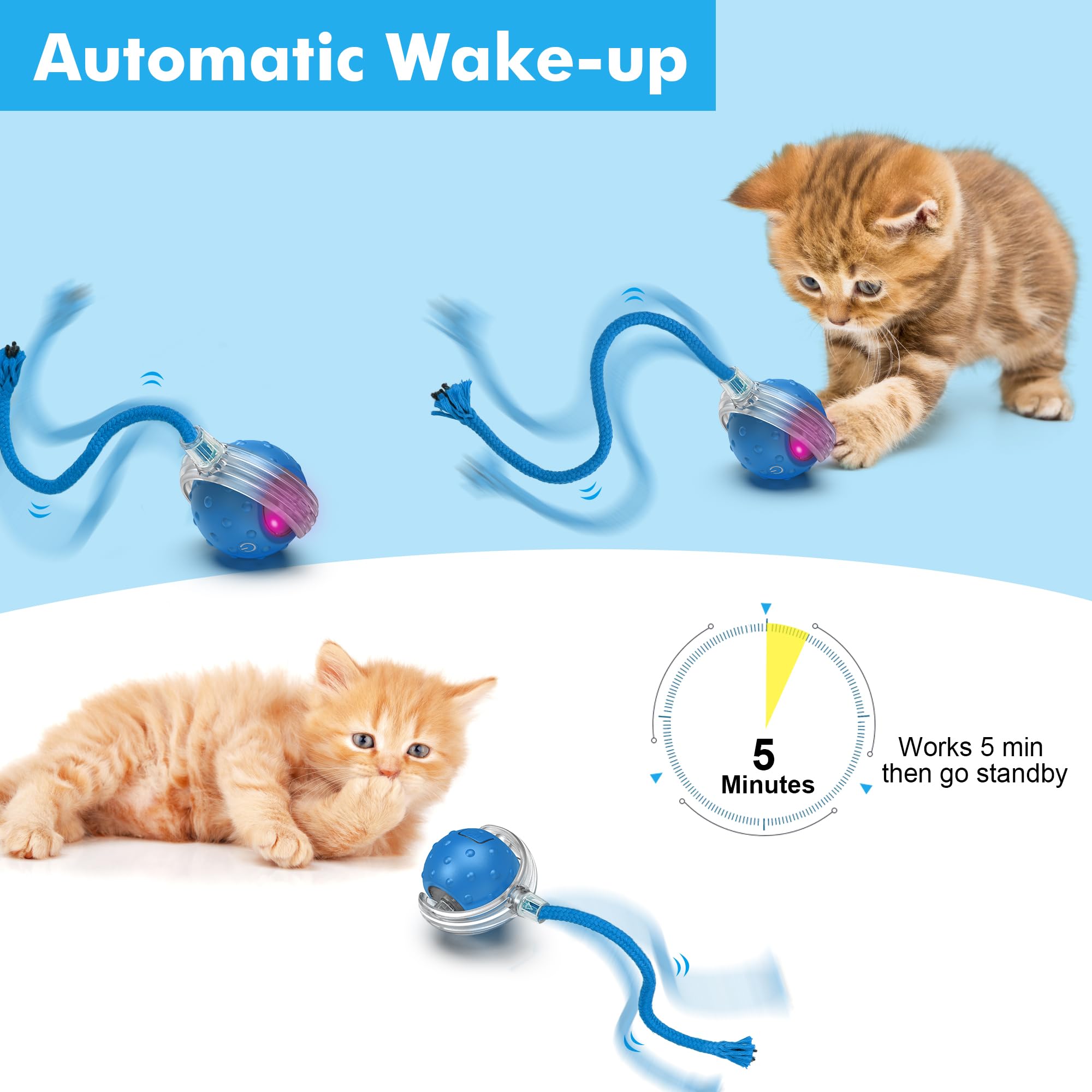 Flerdmau Cat Toys Ball For Indoor Cats - Interactive Automatic Cat Ball Toy | Fast Rolling & Motion Activated Chirping | Hide An