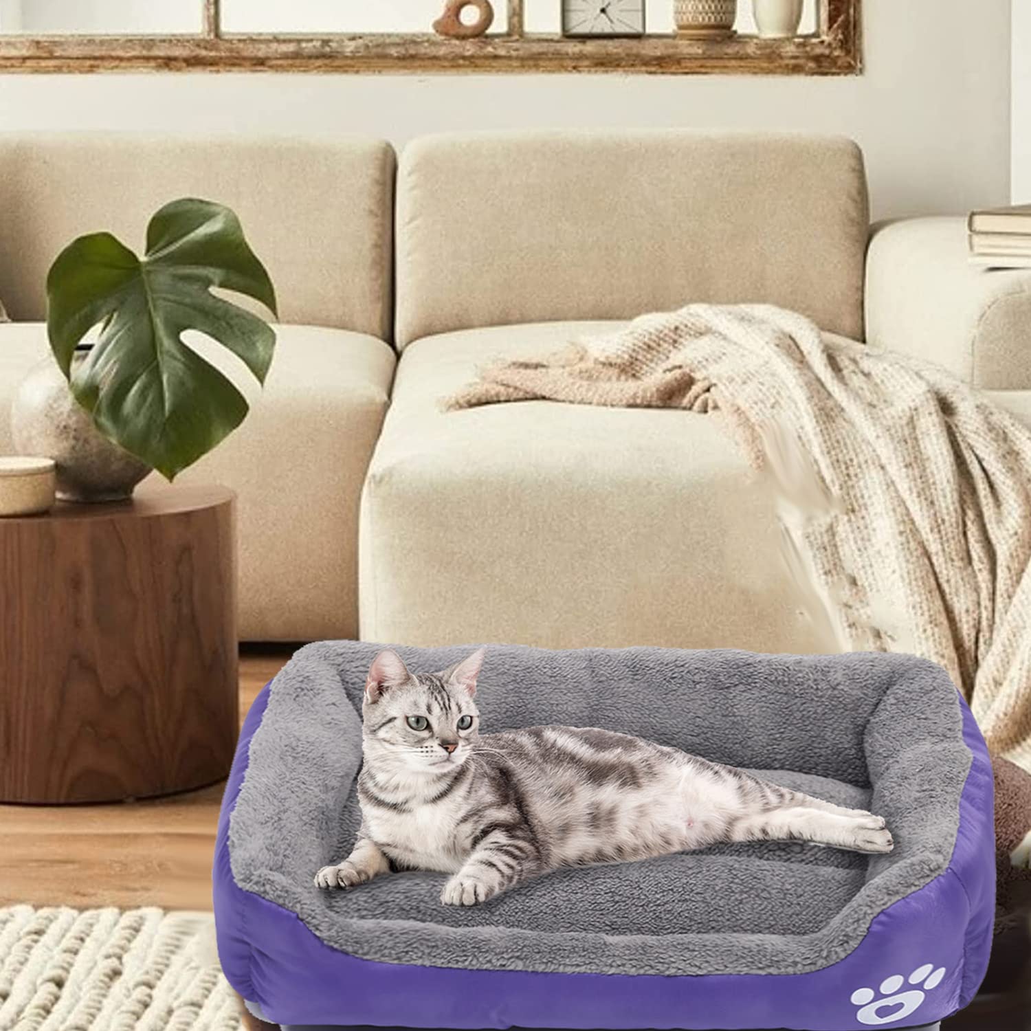 Resulzon Square Dog Cat Beds Mattress Washable Pads Room, Soft Plush Faux Fur Sleeping Pet Fleece Bed Mat For Small Medium Doggy
