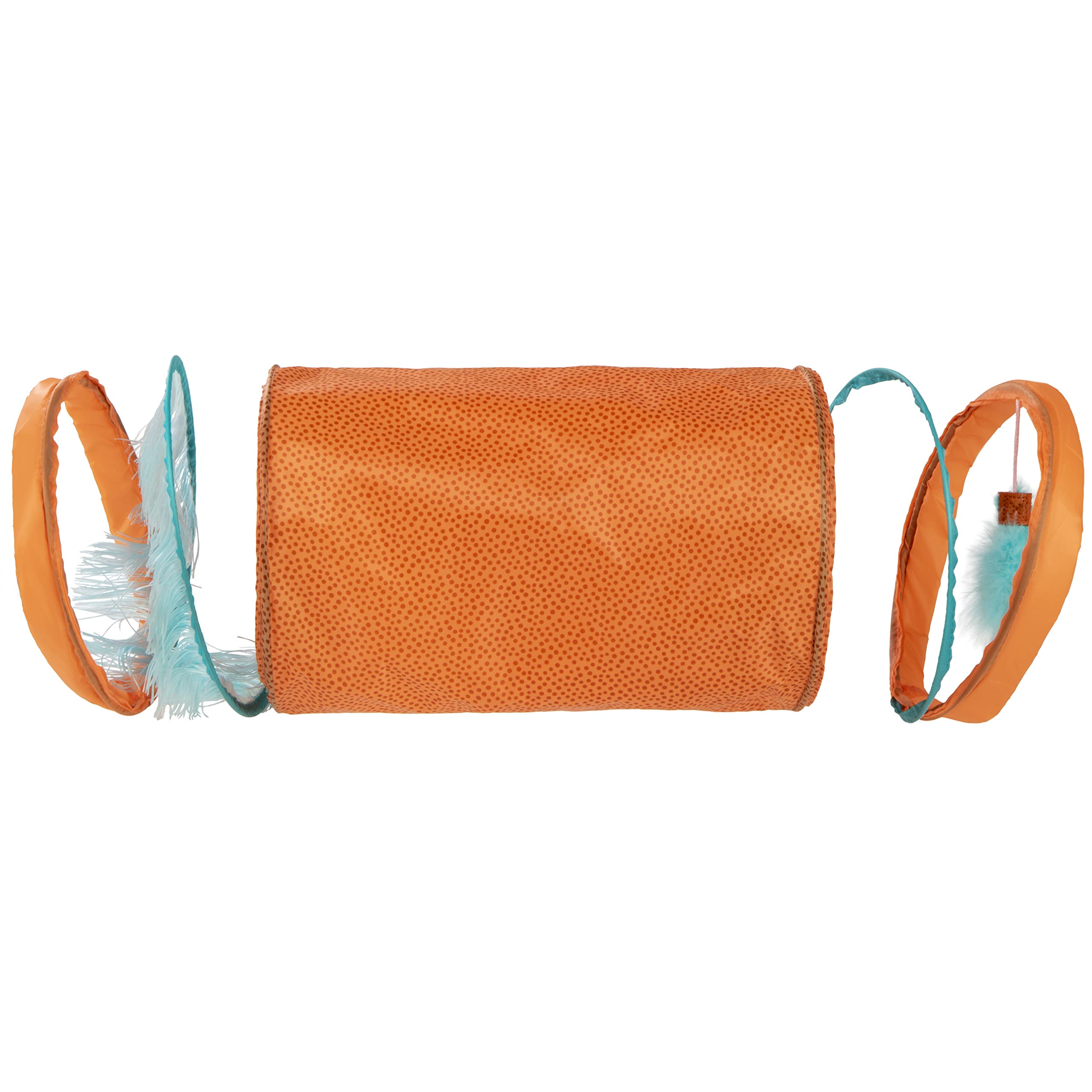 Instincts By Smartykat Teaser Tunnel Activity Tunnel Cat Toy W/Fringe & Feather Teaser Cat Toy - Orange, One Size