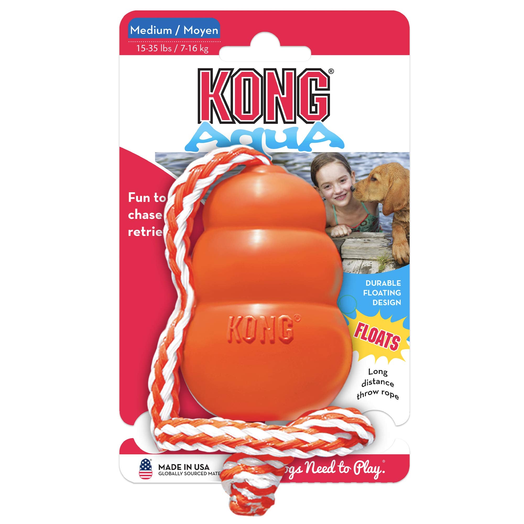 KONG Aqua Floating Fetch Toy - Dog Floating Toy for Water Retrieval, Play, Exercise & More - Natural Rubber Dog Toy with Foam In