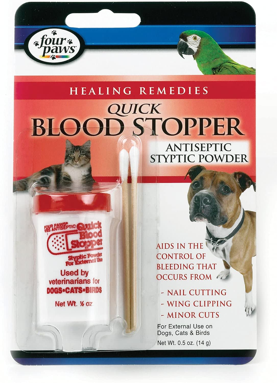 Four-Paws 4 Pack Of Quick Blood Stopper Kits, 0.5 Ounces Each, Antiseptic Styptic Powder And Swabs For Dogs, Cats And Birds
