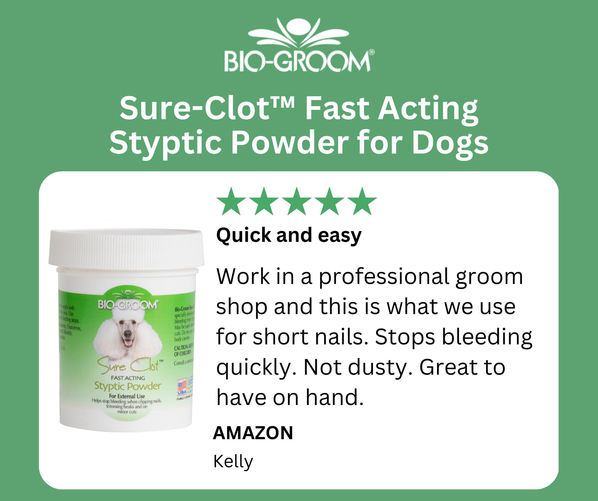 Bio-Groom Sure Clot Styptic Powder For Dogs - Stops Bleeding Nails, Fast Acting, Dog Grooming Supplies, Cruelty-Free, Made In Us