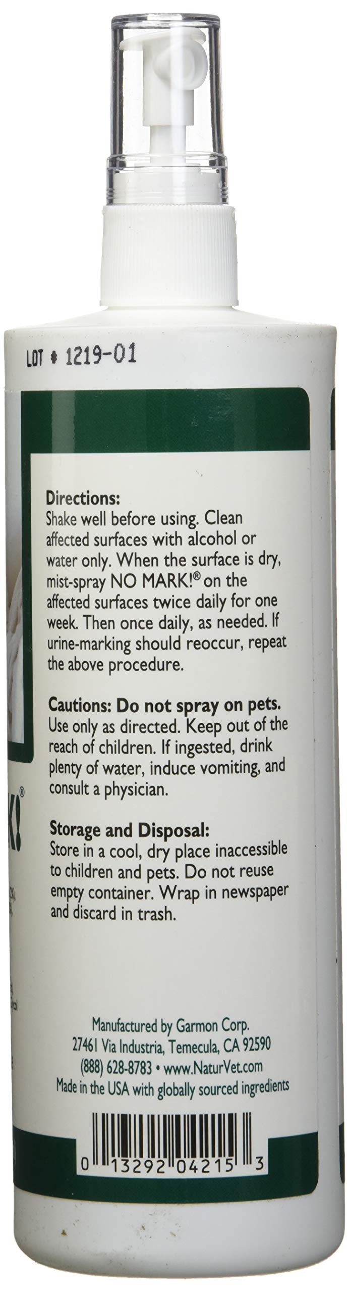 NaturVet No Mark Cat Spray ? 16 Fl Oz, Deters Urine Marking, Indoor/Outdoor Use, Housetraining with Simulated Pheromones, Mist Sprayer