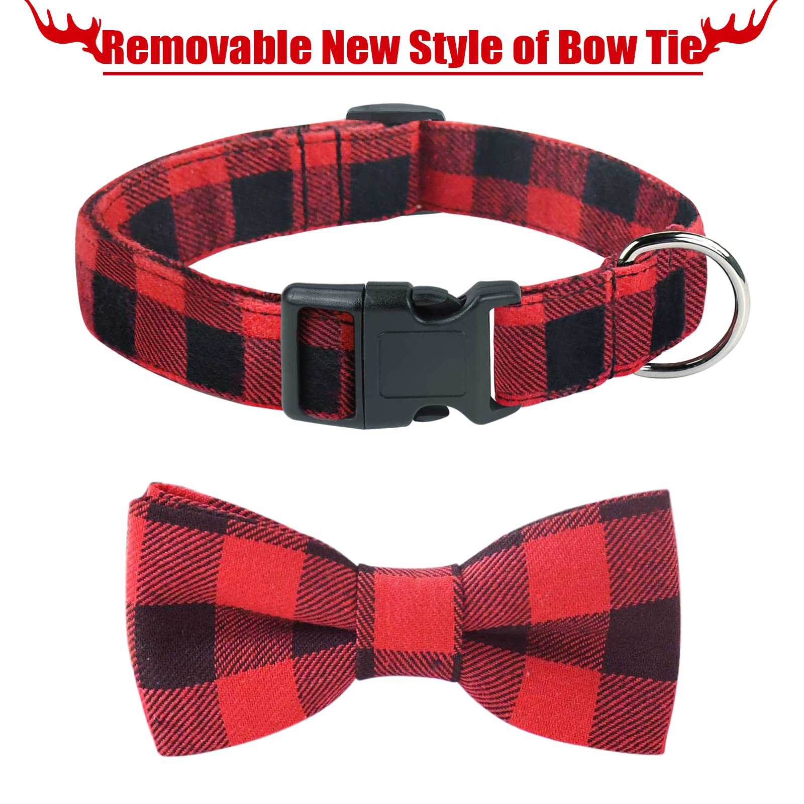 Malier 2 Pack Dog Collar With Bow Tie, Cute Plaid Pattern Dog Collar With Bow Tie And Durable Buckle Collar For Small Medium Lar