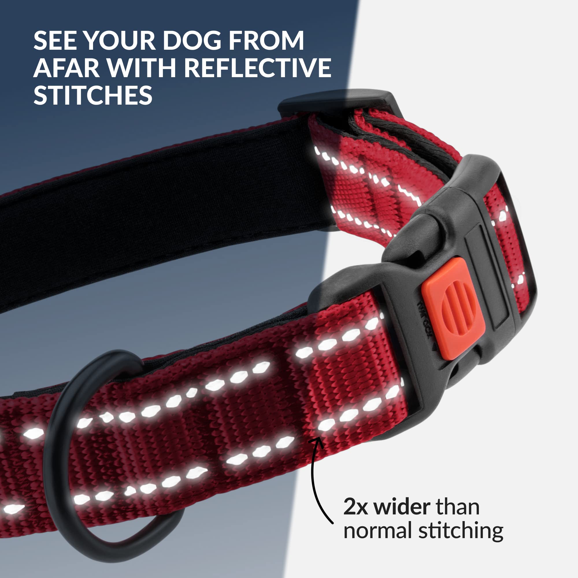 Collardirect Reflective Padded Dog Collar For A Small, Medium, Large Dog Or Puppy With A Quick Release Buckle - Boy And Girl - Nylon Suitable For Swimming (18-26 Inch, Red)