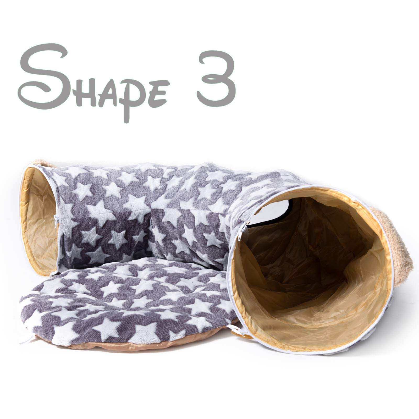 Luckitty Large Cat Tunnel Bed With Plush Cover,Fluffy Toy Balls, Small Cushion And Flexible Design- 10 Inch Diameter, 3 Ft Length- Great For Cats, And Small Dogs, Gray Star Pattern