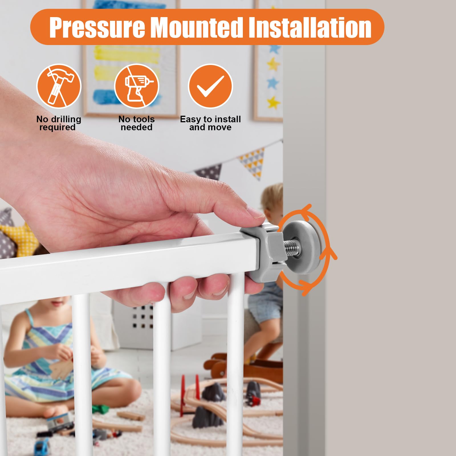 Keny 29-42.5 Baby Gate For Stairs, Auto Close Safety Dog Gate, Pressure Mounted Easy Walk Through Pet Gate For Doorways, Durable