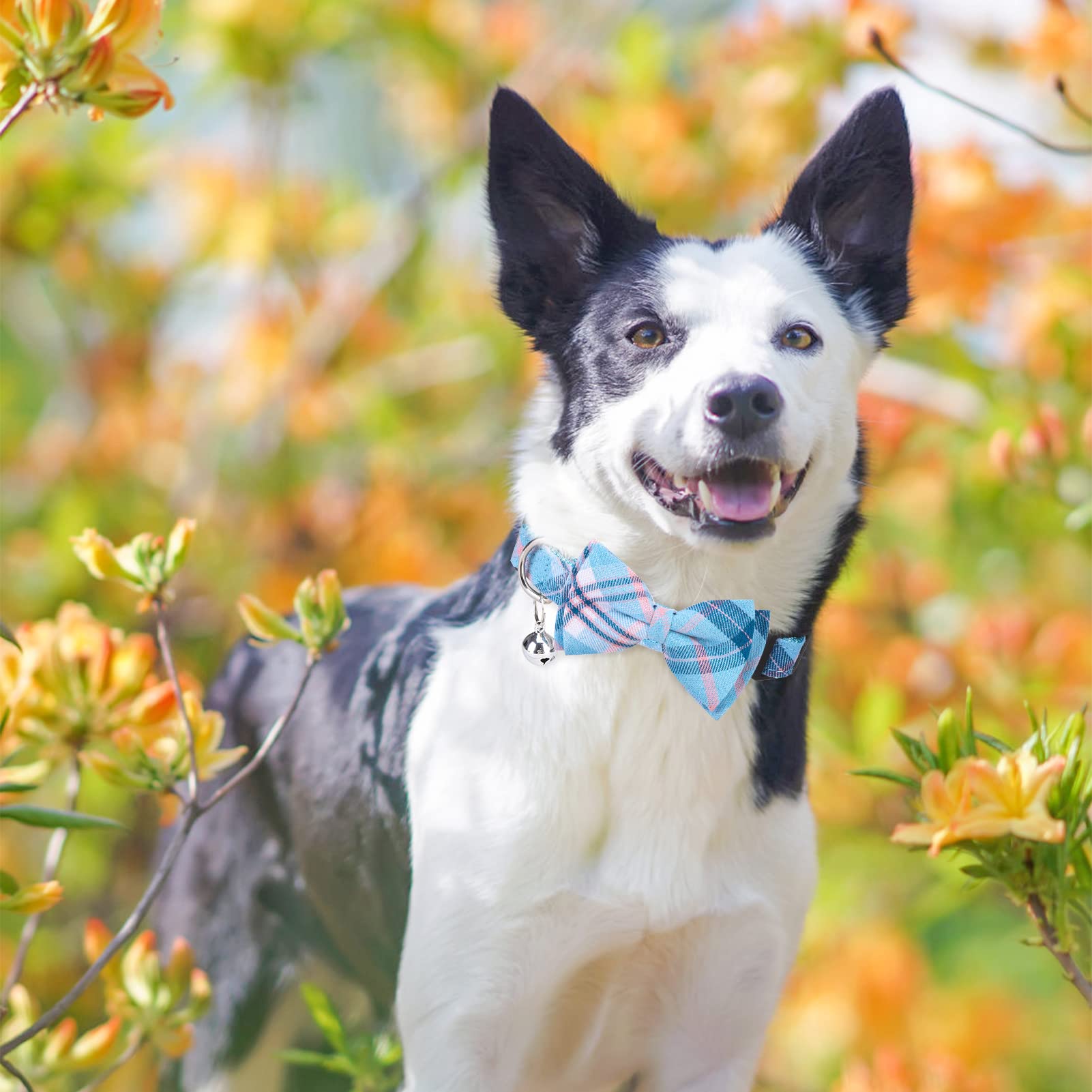Dog Harness With Leash And Bow Tie Collar Set - Blue Plaid Puppy Harness, Escape Proof Adjustable No Pull Dog Vest For Outdoor Walking, Fit For Small Medium Large Dogs S