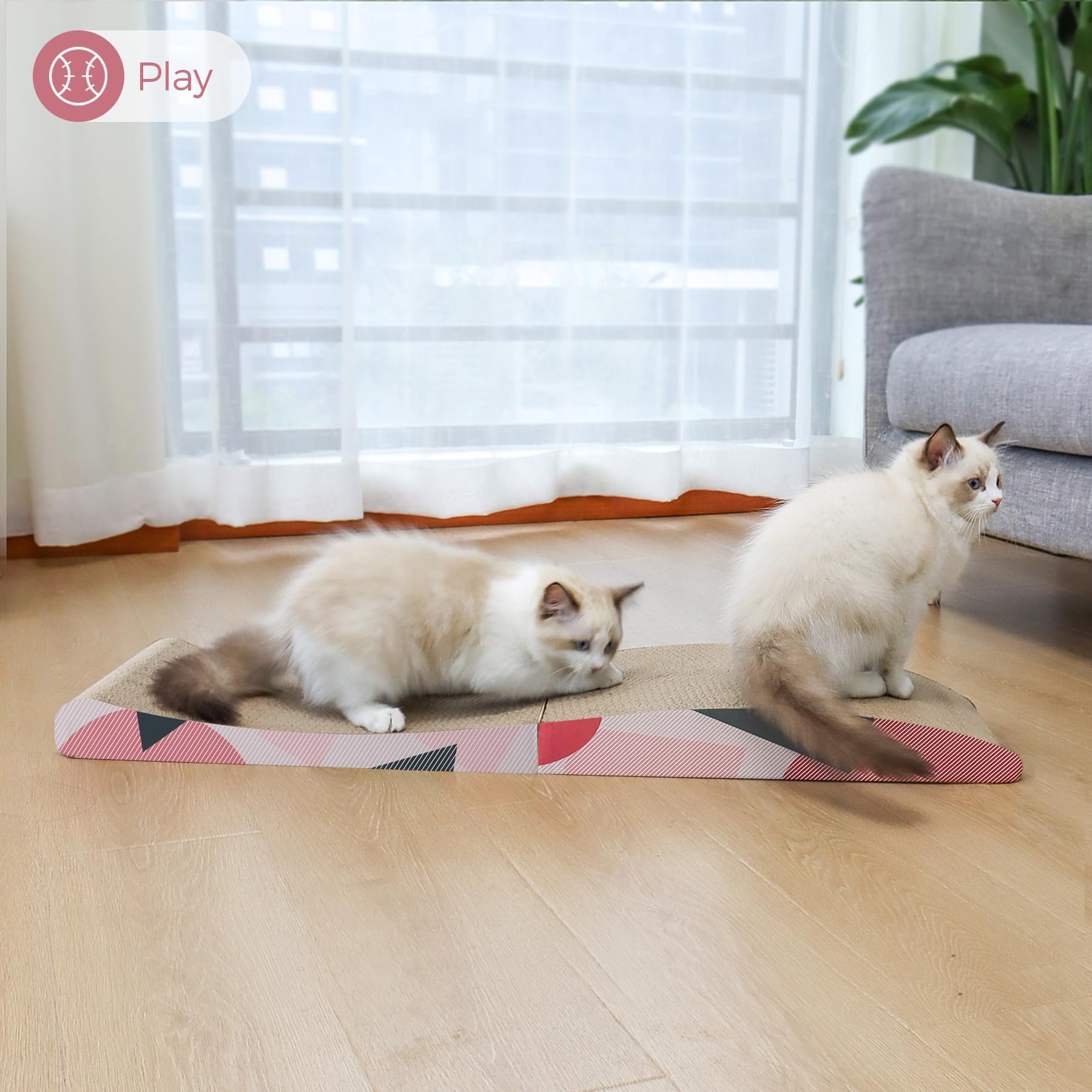 Comsaf Cat Scratcher Carboard Pad Long Curved Foldable 32'X10', Wide Kitty Cat Scratching Pad Recycle Corrugate Scratcher Cat Scratch Lounge Long Lasting Reversible