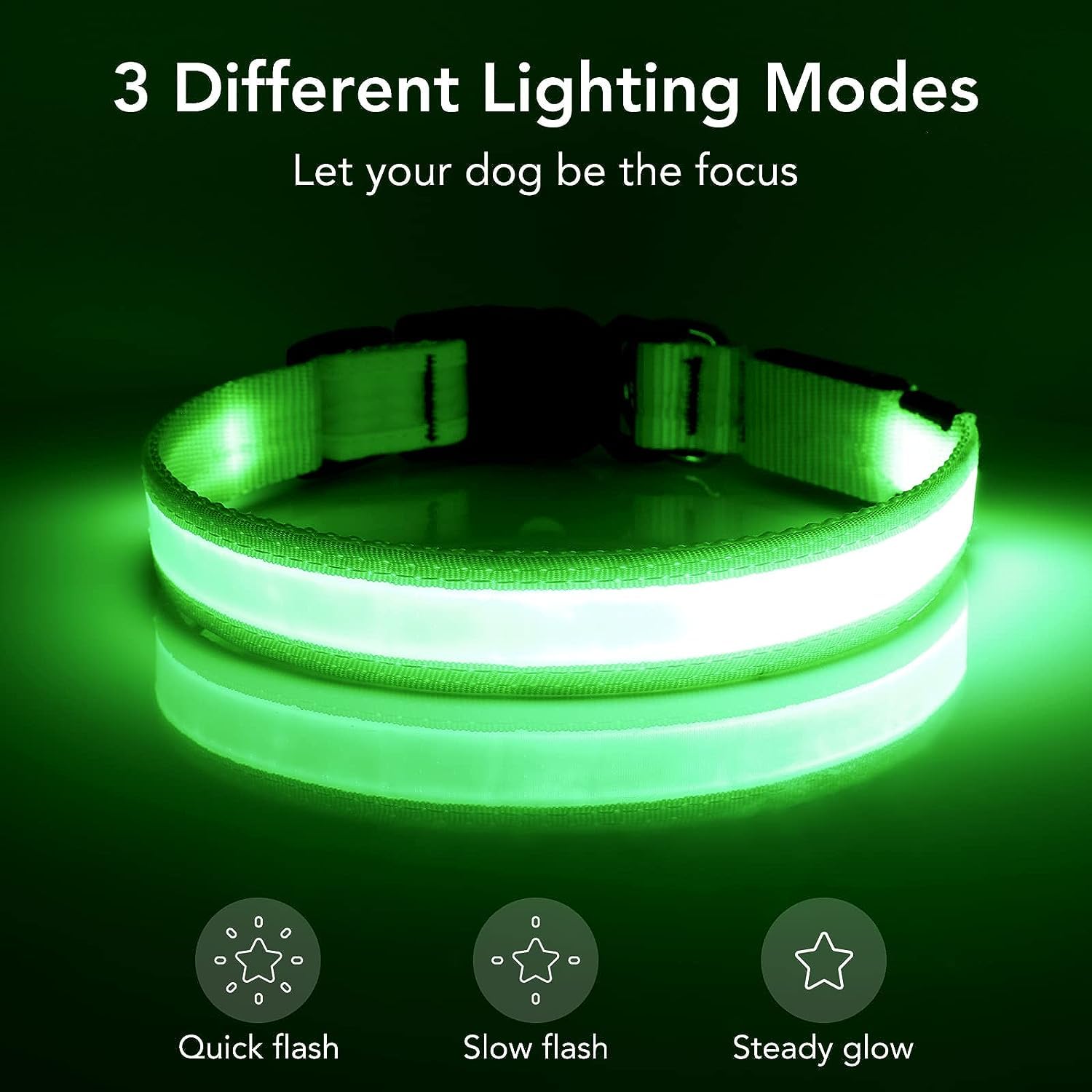 Vizpet Led Dog Collar, Light Up Dog Collar Adjustable Usb Rechargeable Super Bright Safety Light Glowing Collars For Dogs(Large,