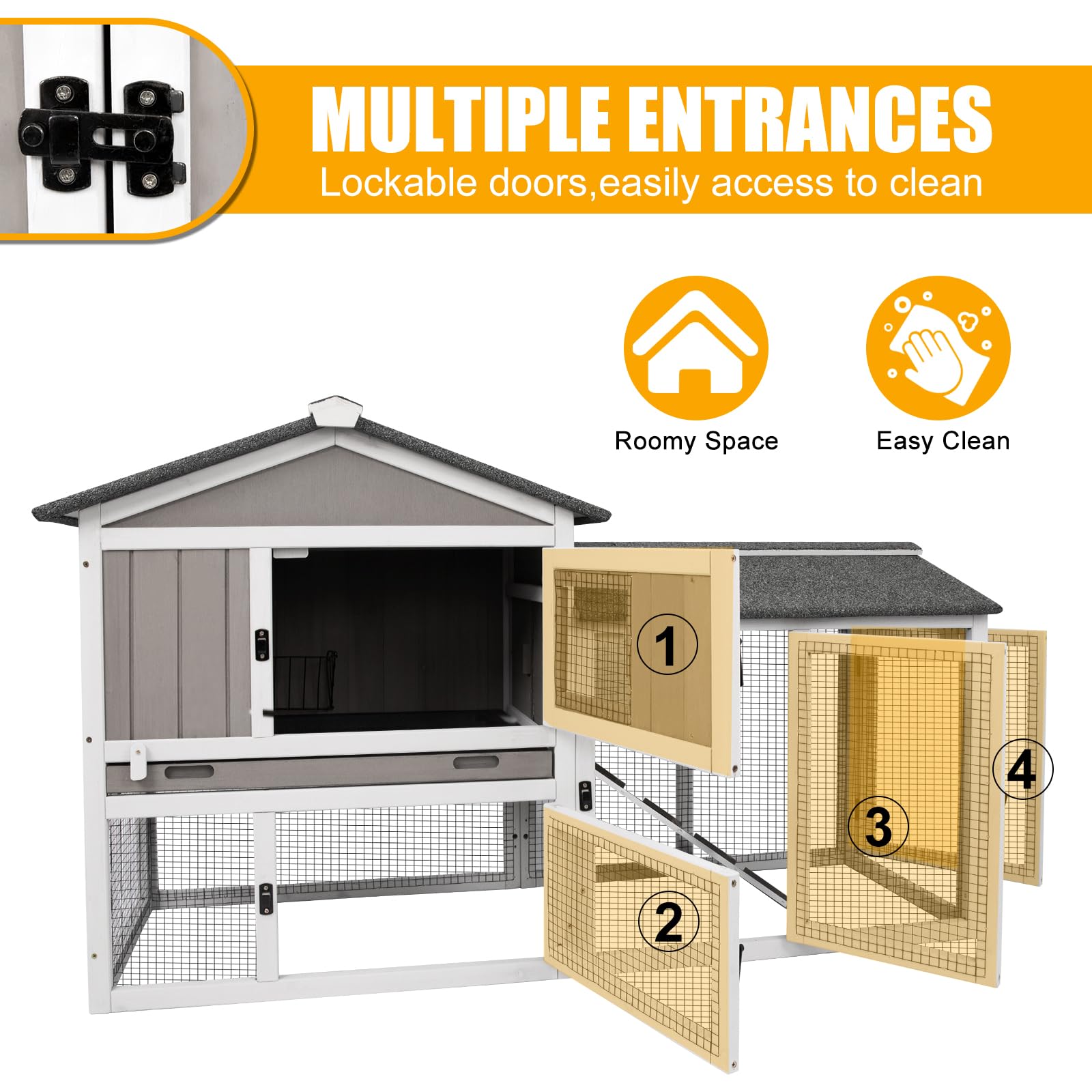 Petscosset 57'' L Rabbit Hutch Indoor And Outdoor 2-Story Rabbit Cage With Pull Out Tray,Fir Wood Guinea Pig Cages With Wooden R